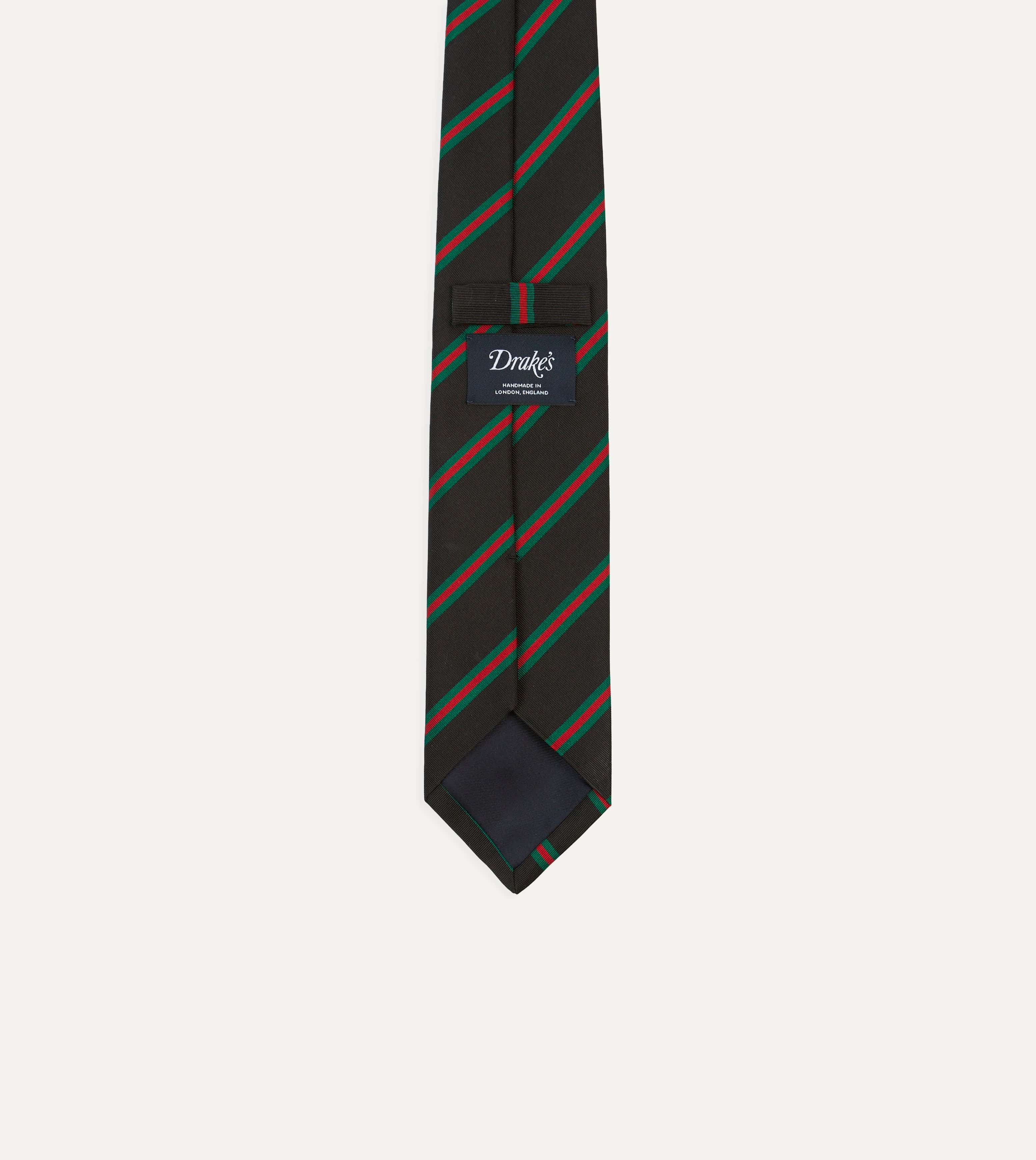 Black, Green and Red Sandwich Stripe Mogador Silk Tipped Tie - Image 4