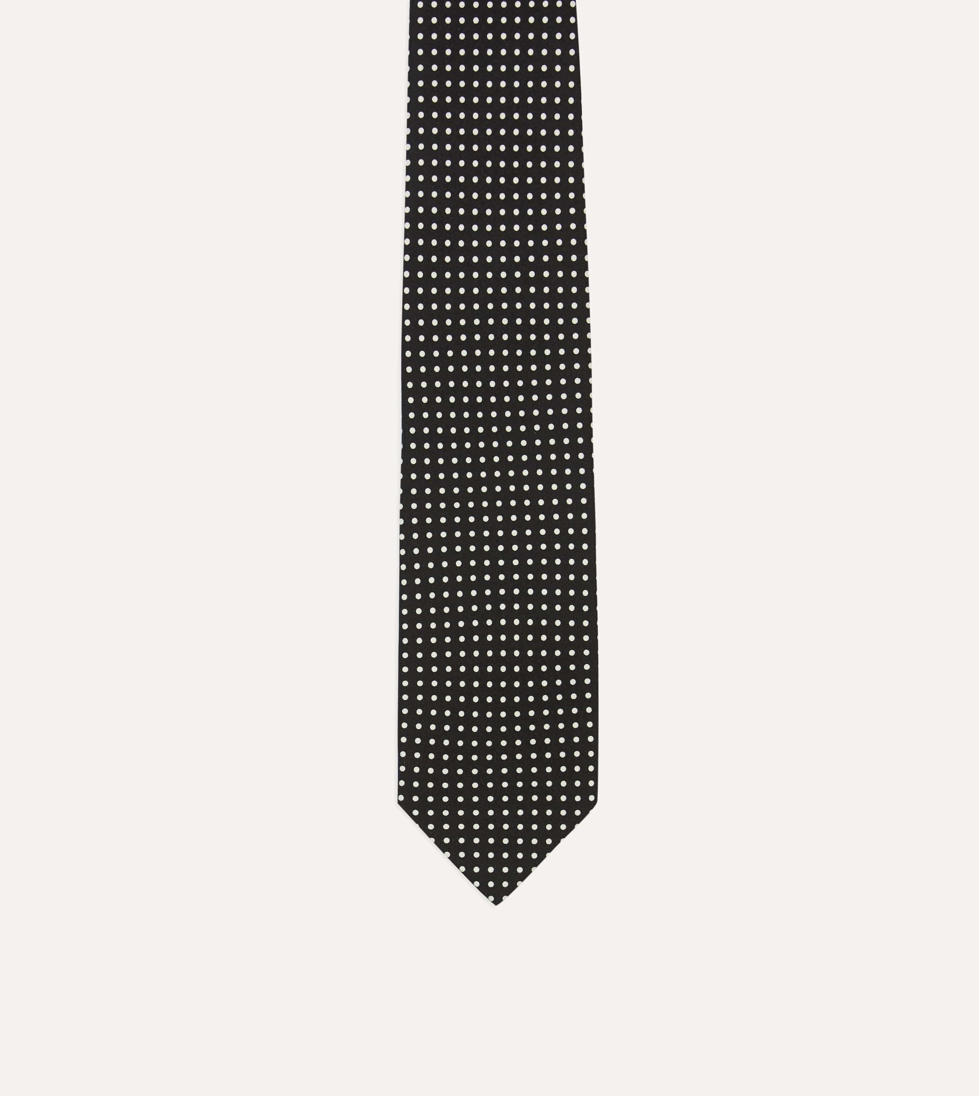 Black Small Spot Silk Self-Tipped Tie - Image 3