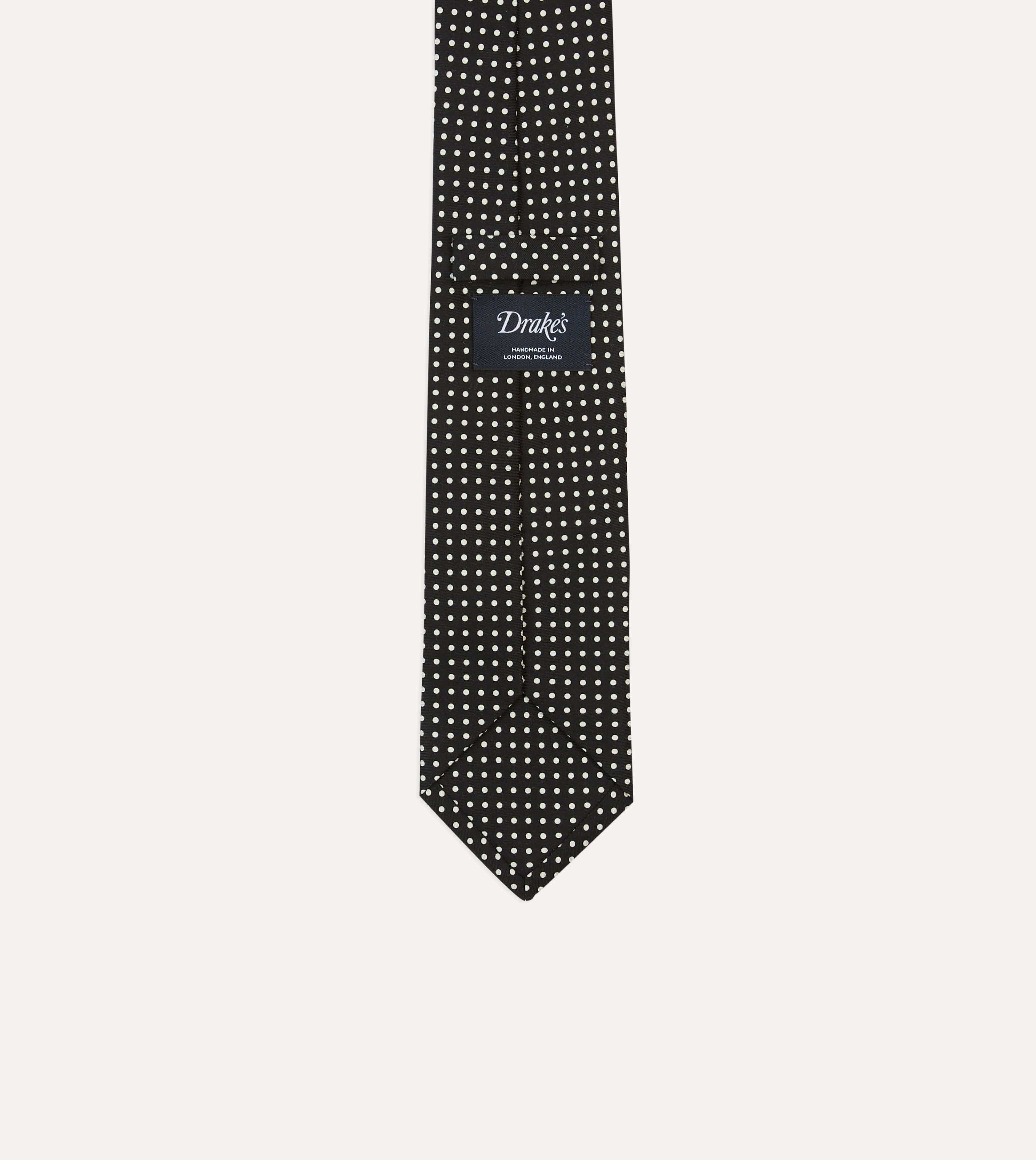 Black Small Spot Silk Self-Tipped Tie - Image 4