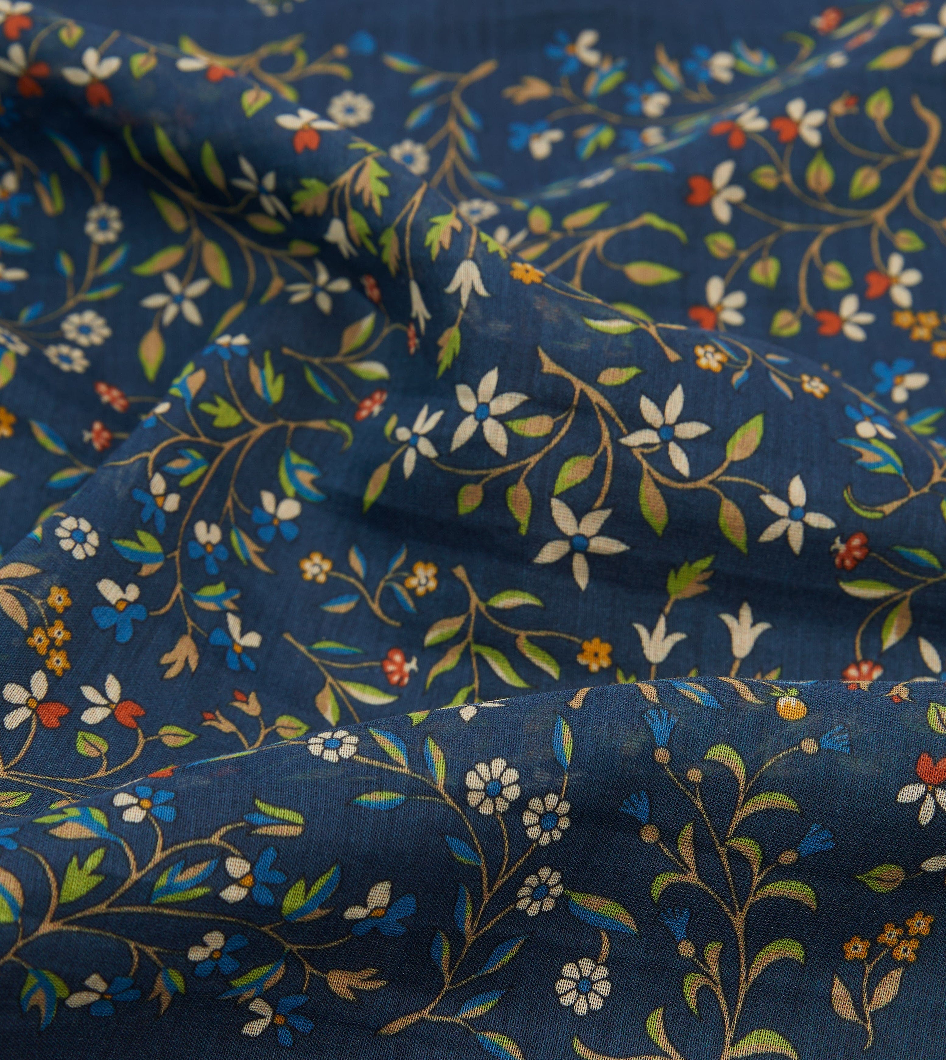 Blue and Navy Unicorn Garden Print Cotton-Silk Pocket Square - Image 2
