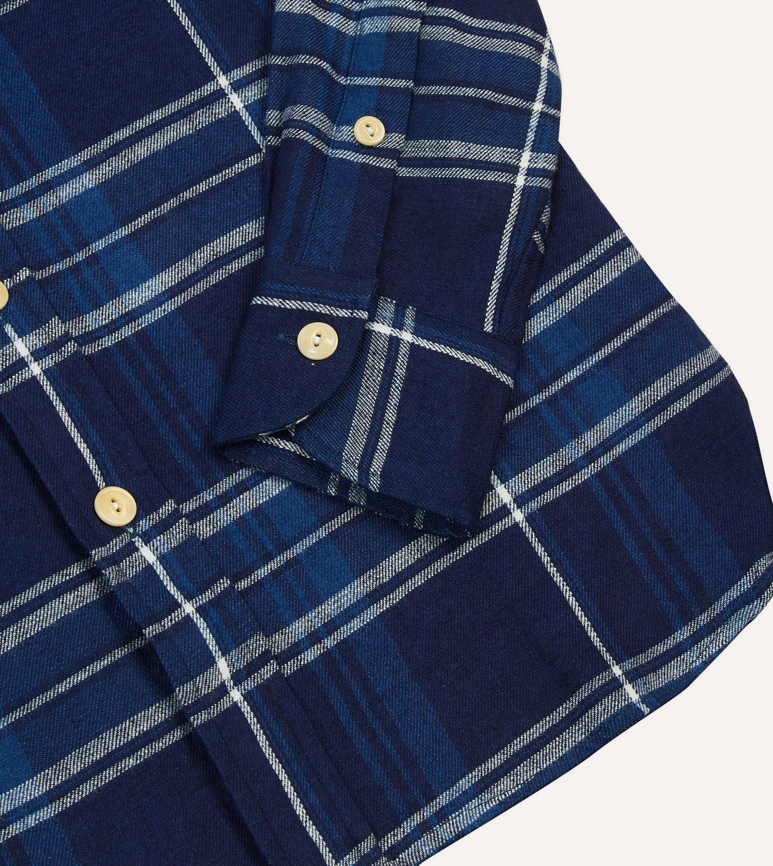 Blue Check Cotton Long Point Collar Work Shirt - Image 5