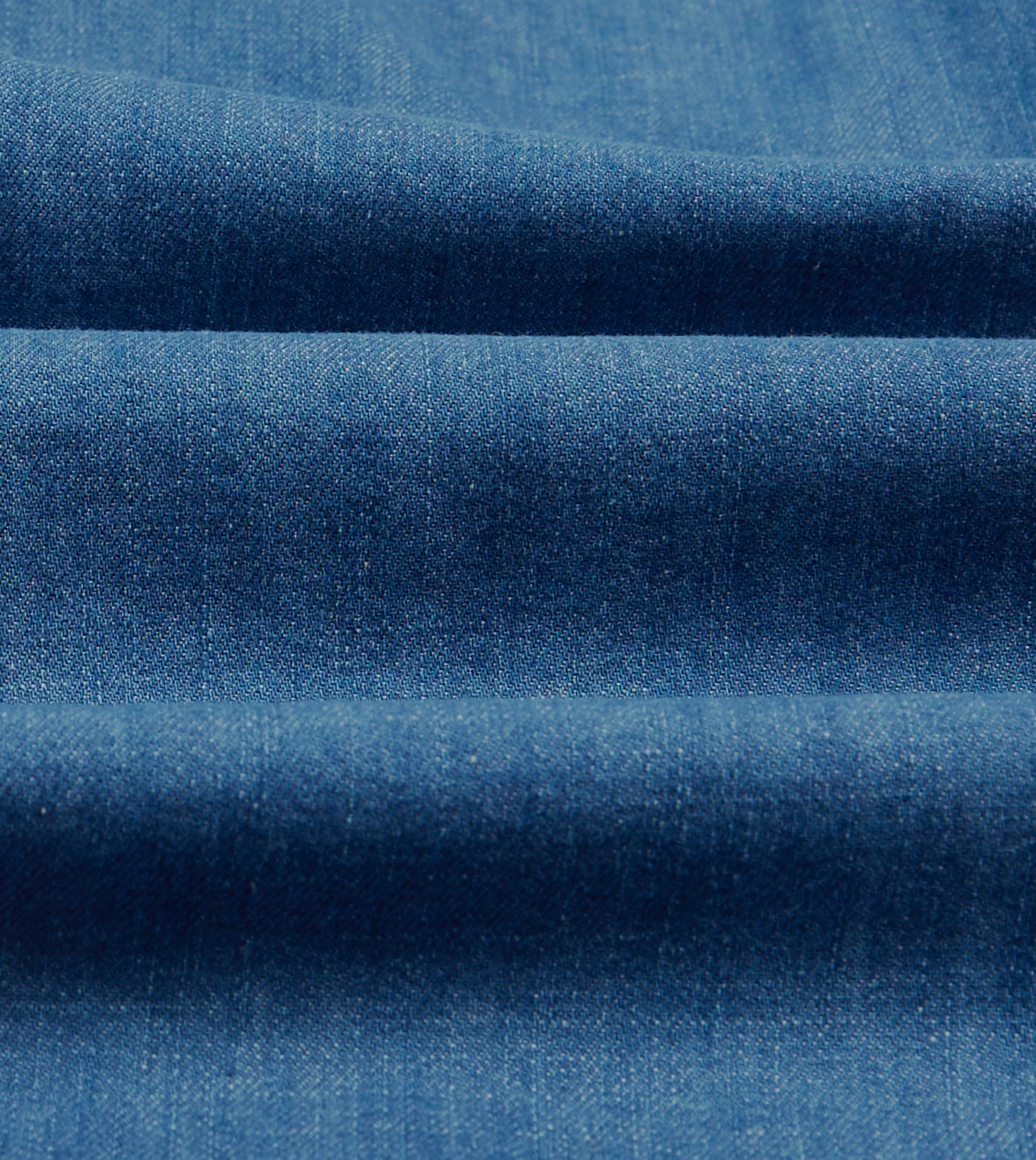 Blue Denim Spread Collar Popover Shirt - Image 2