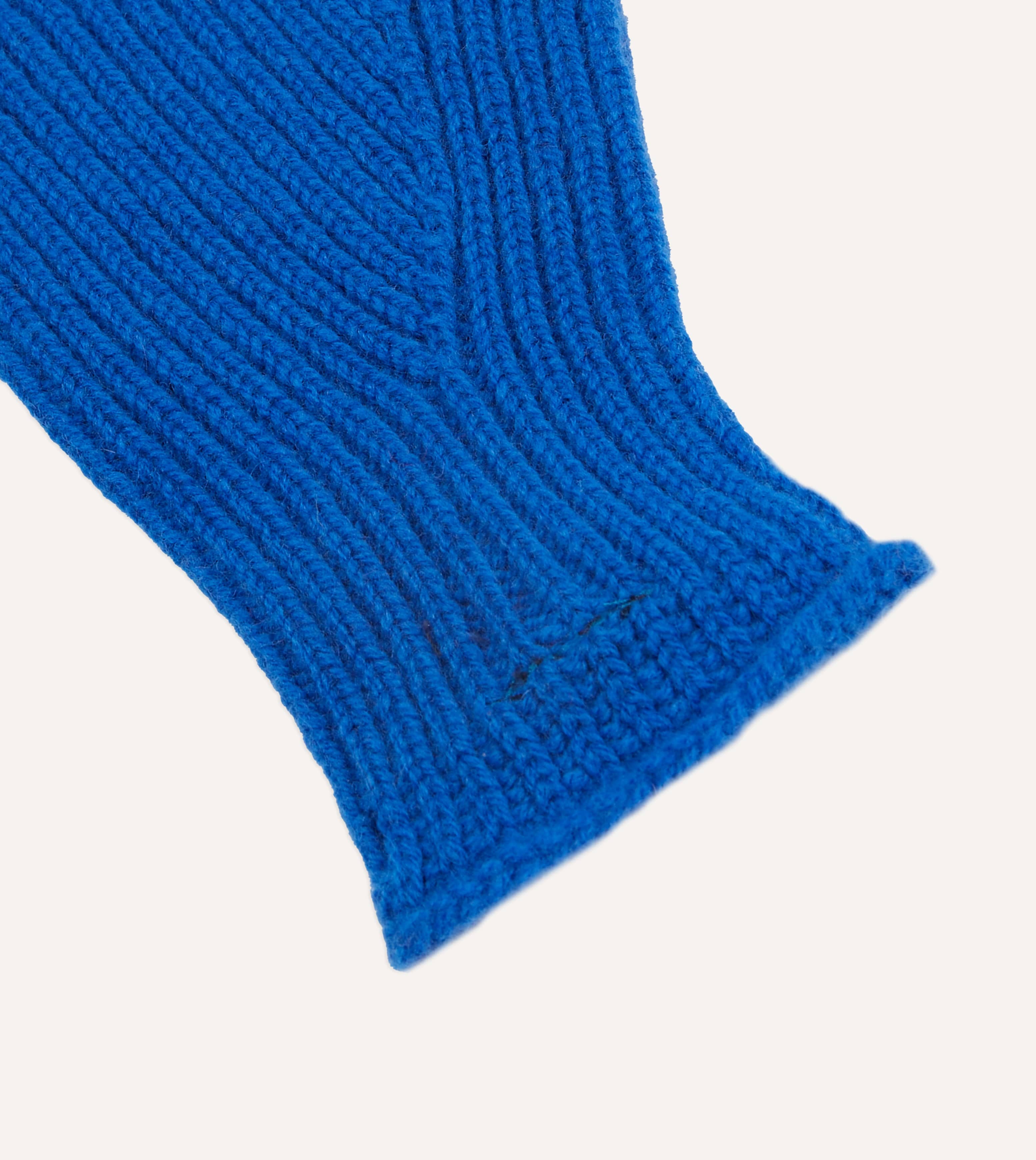 Blue Lambswool Ribbed Knitted Gloves - Image 2