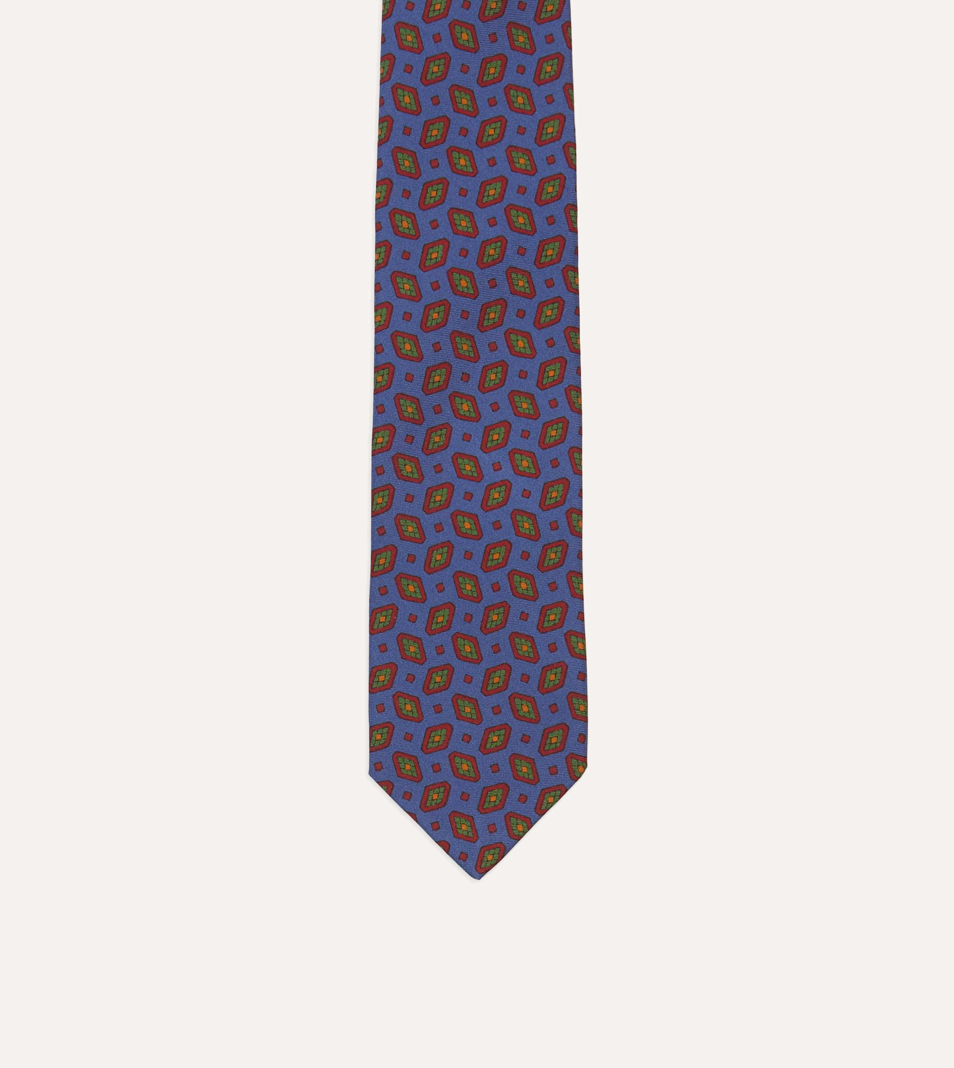 Blue Medallion Print Madder Silk Self-Tipped Tie - Image 3