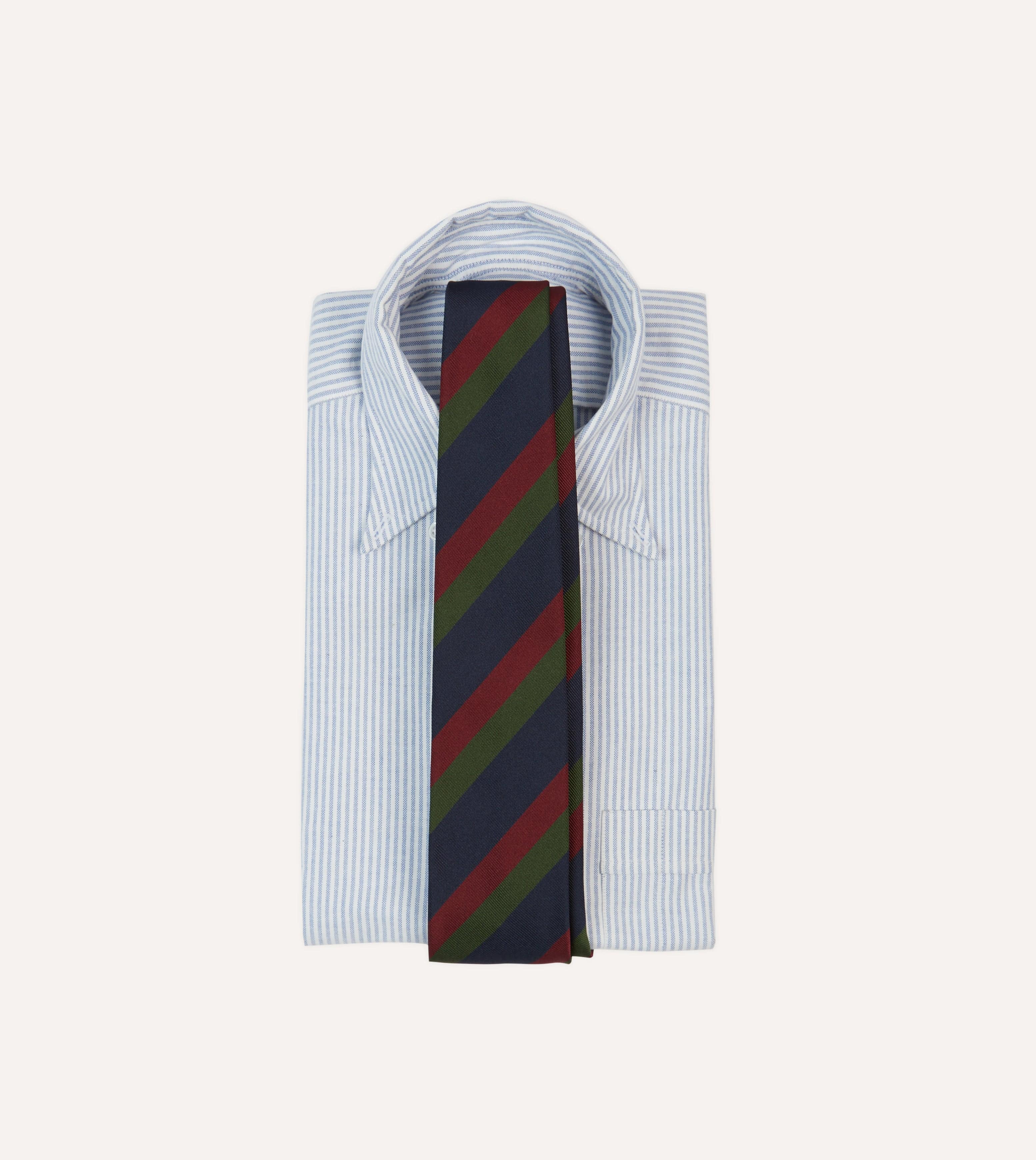 Blue, Red and Green Broad Stripe Repp Silk Tipped Tie - Image 2