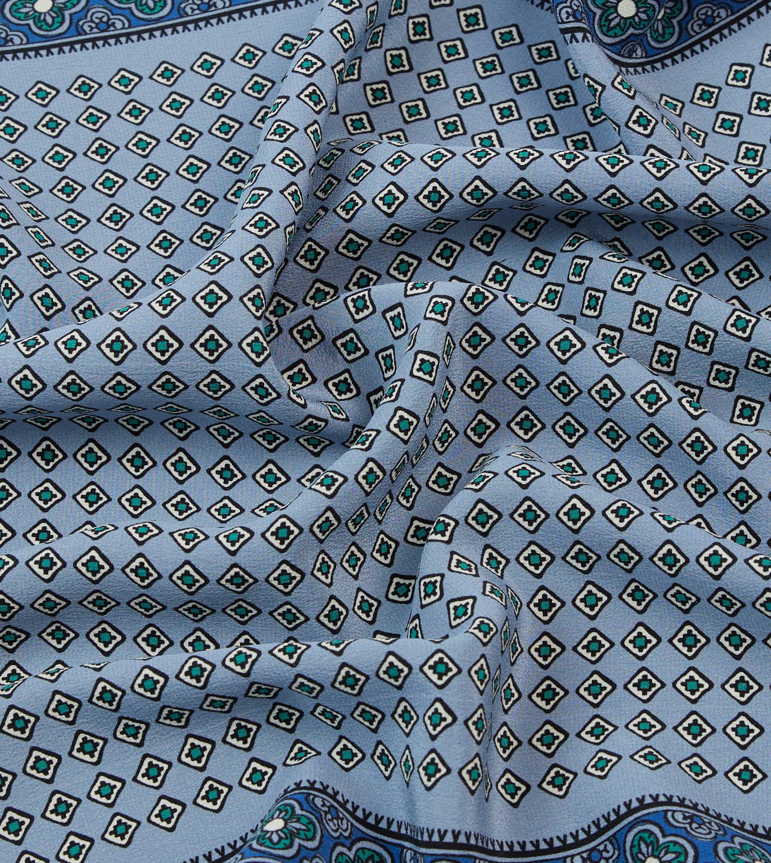 Blue Vintage Tile Print Silk Pocket Square - Image 2