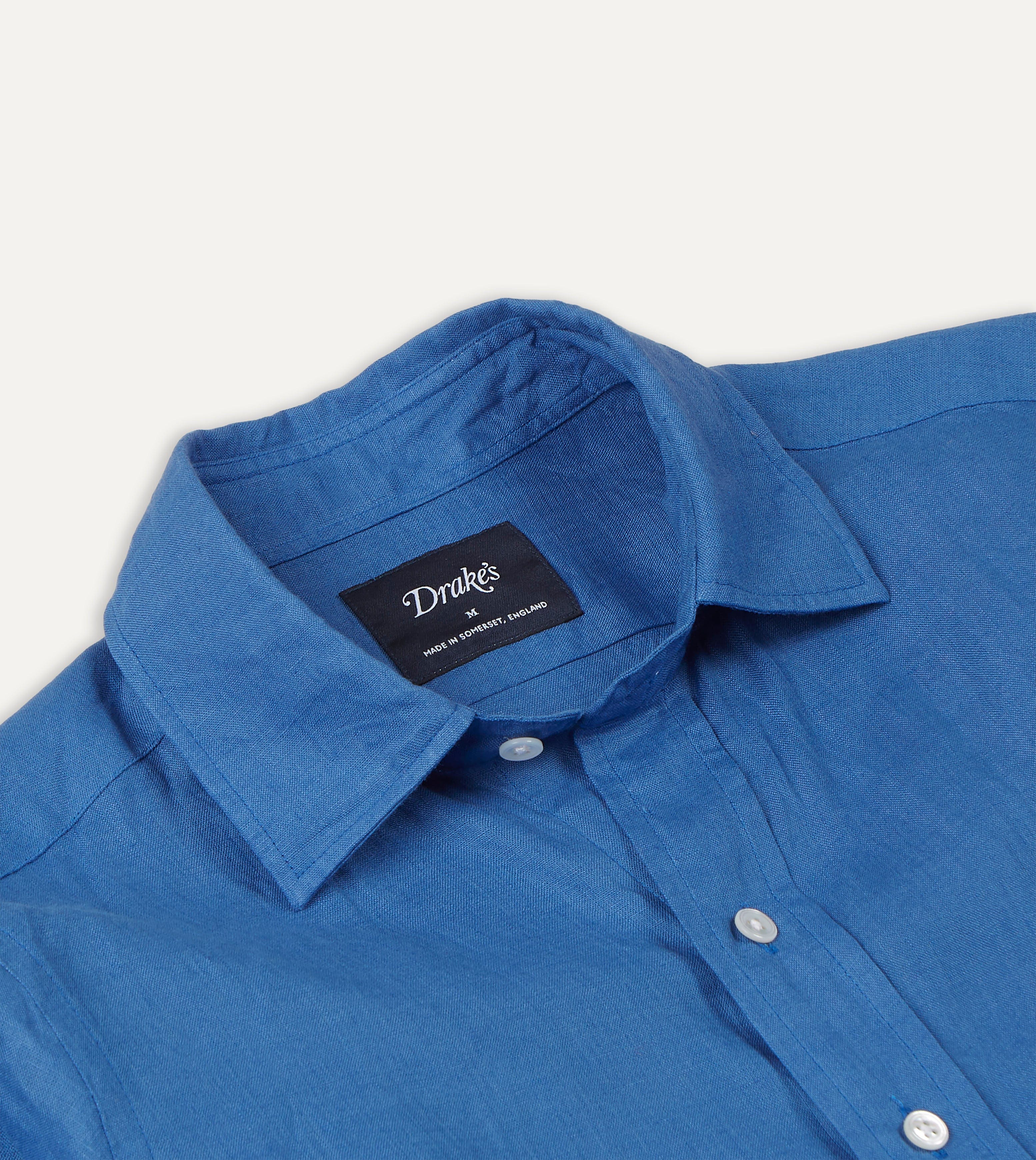 Bright Navy Linen Spread Collar Shirt - Image 4