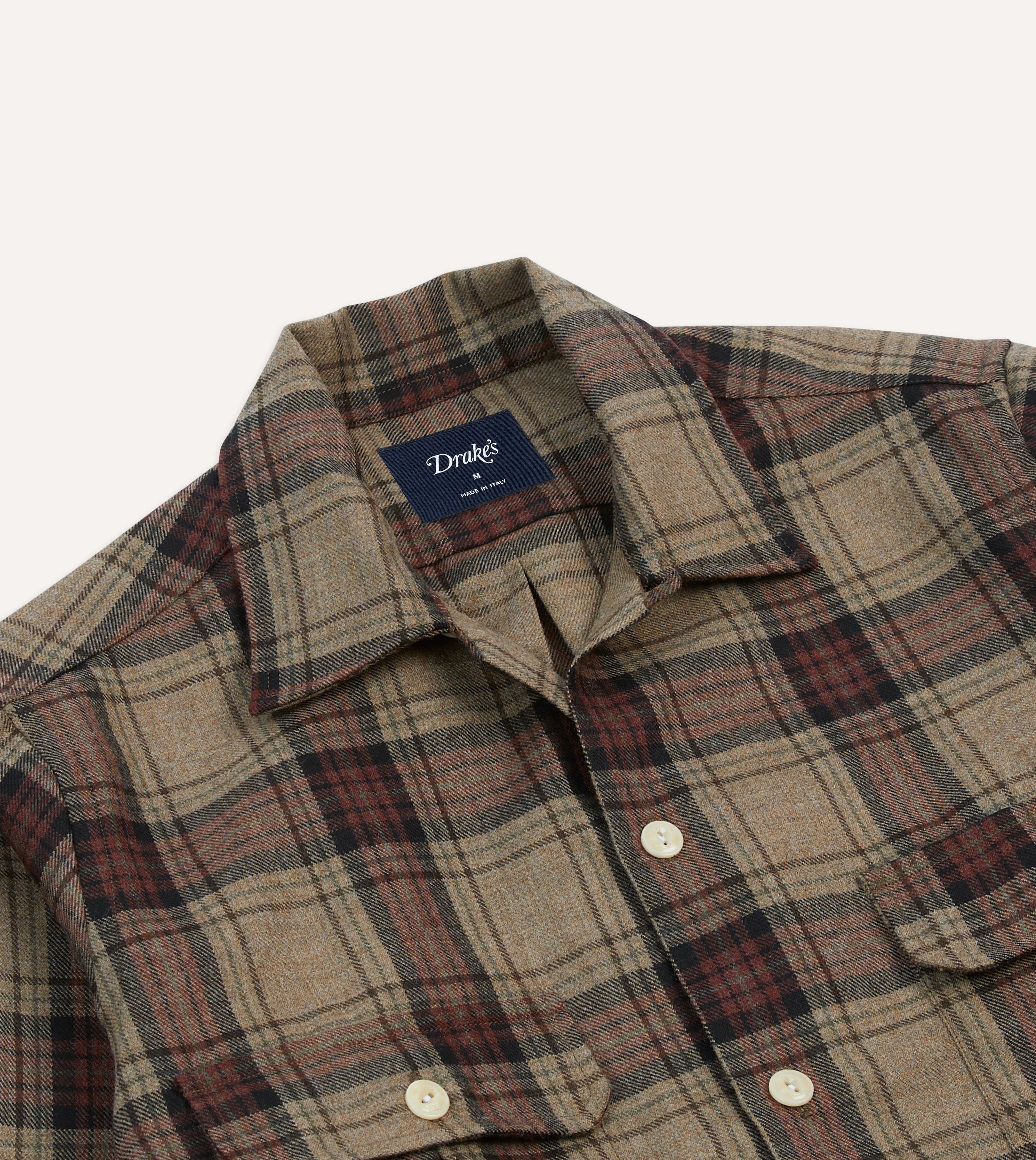 Brown Check Wool Two-Pocket Camp Collar Work Shirt - Image 3