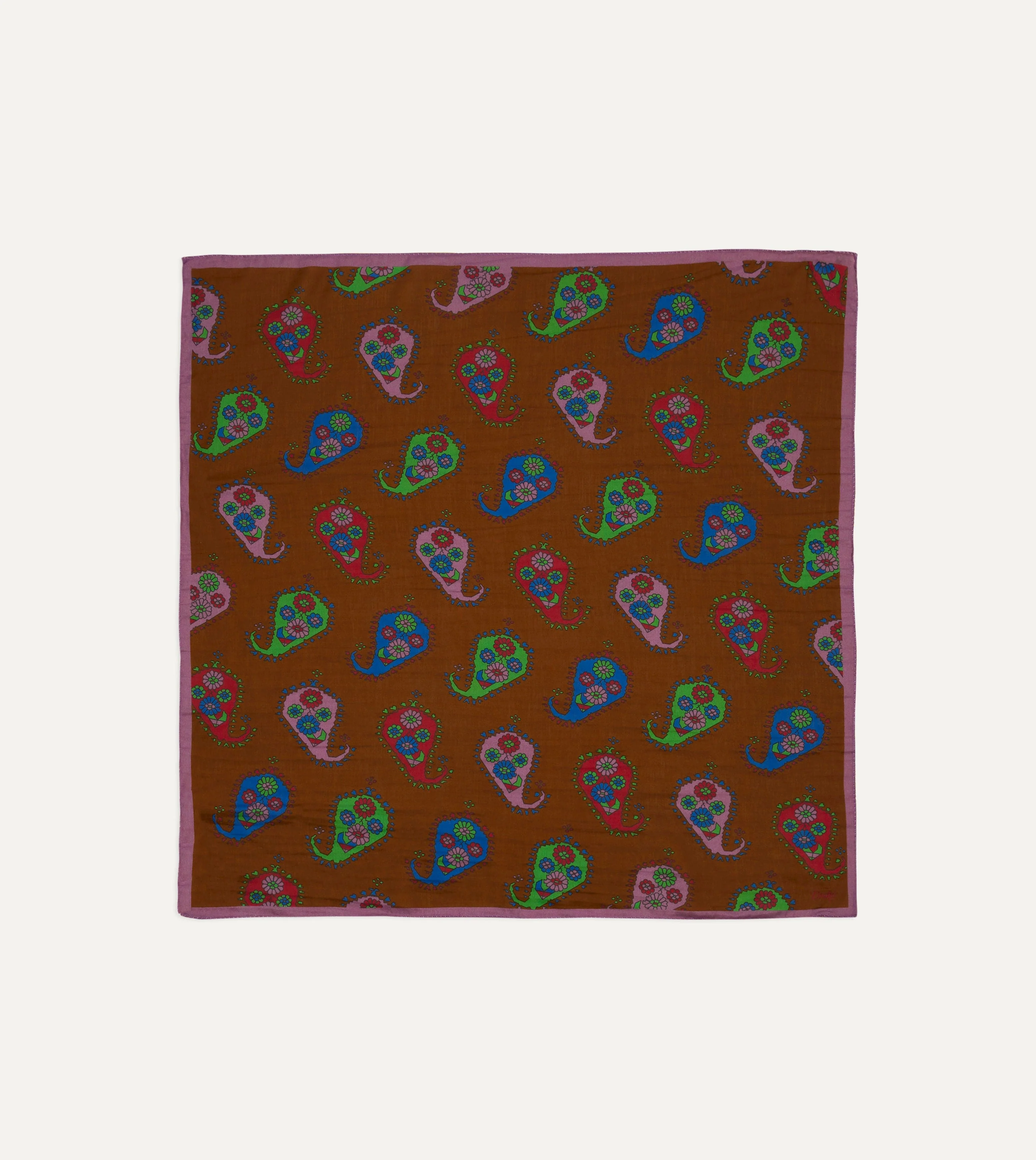 Brown Flower Paisley Print Silk-Cotton Bandana - Image 3
