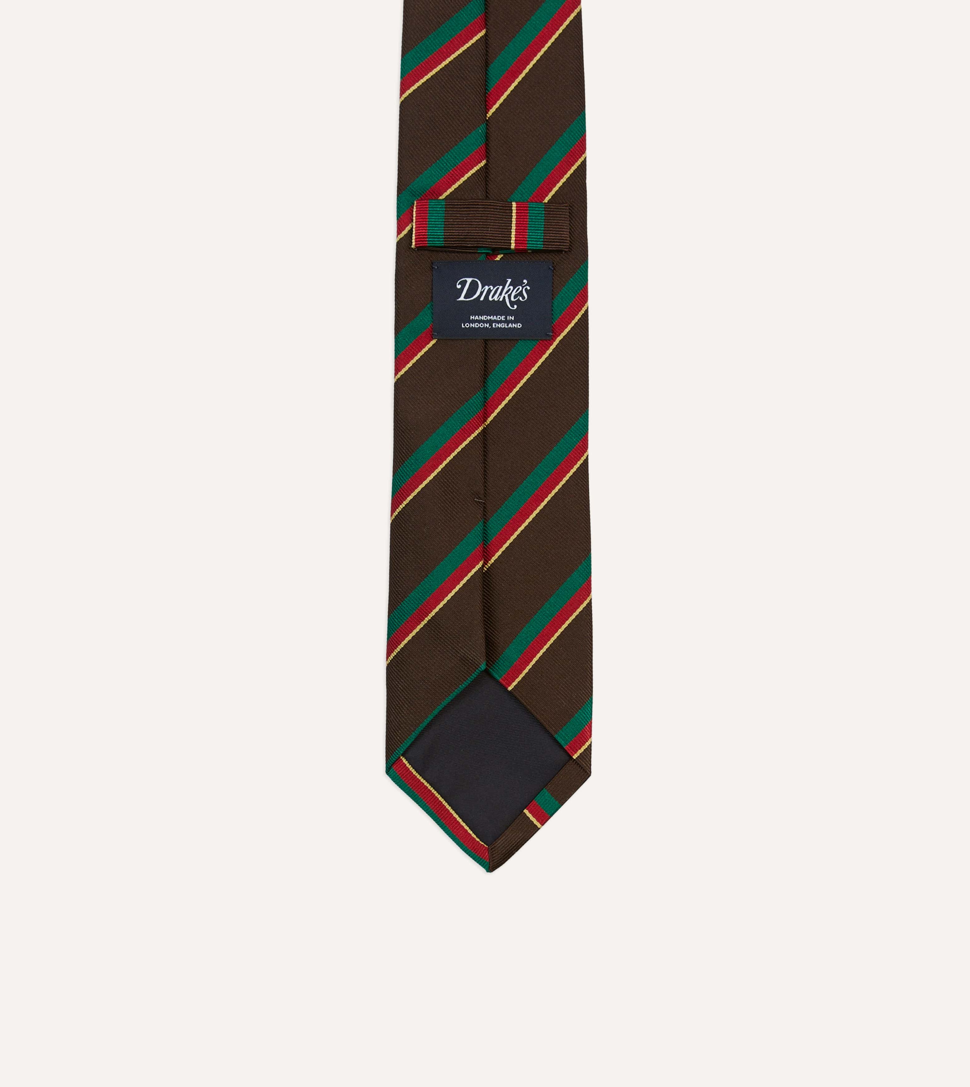 Brown, Green, Red and Yellow Multi Stripe Repp Silk Tipped Tie - Image 4