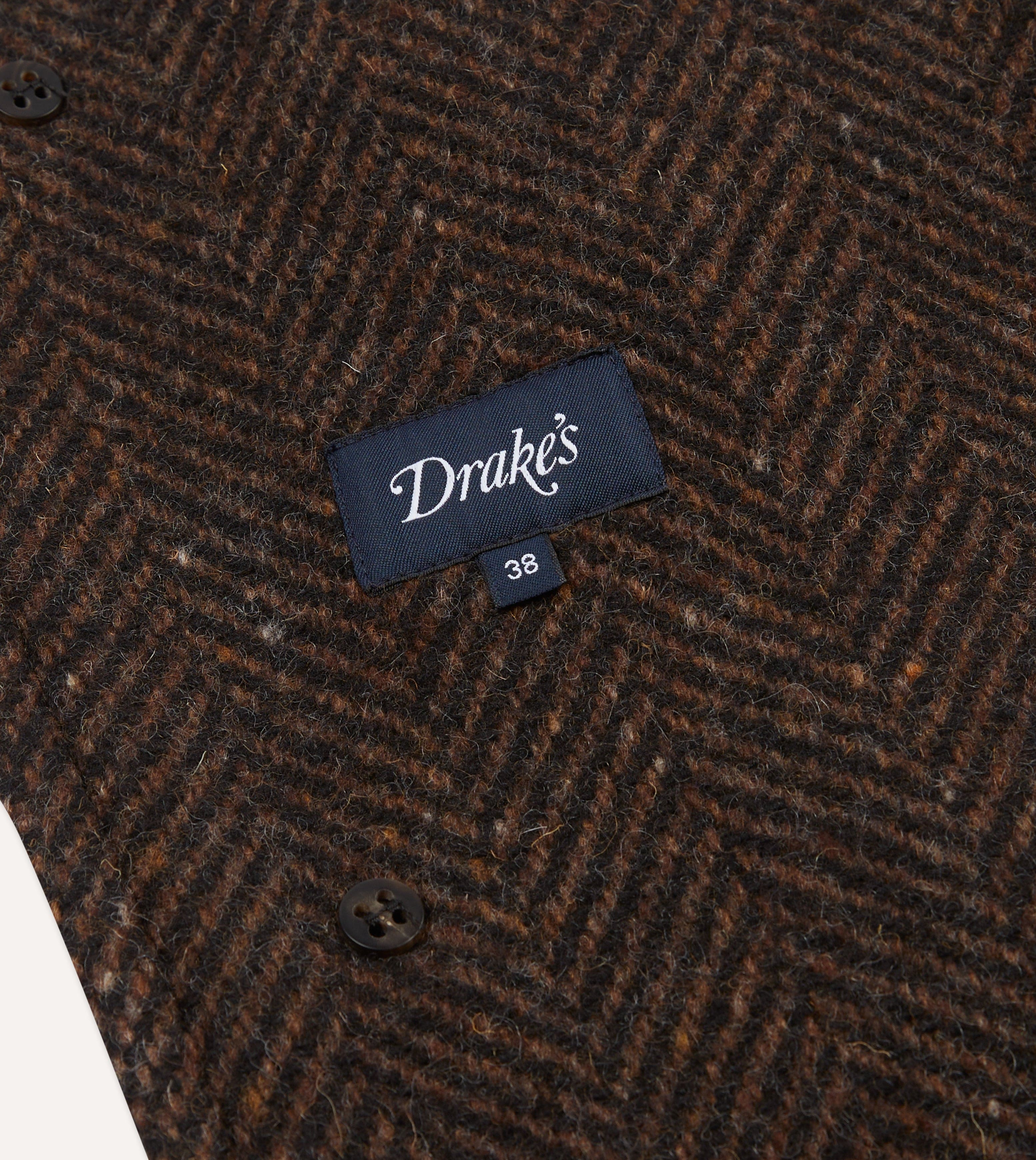 Brown Herringbone Wool Raglan Coat - Image 6