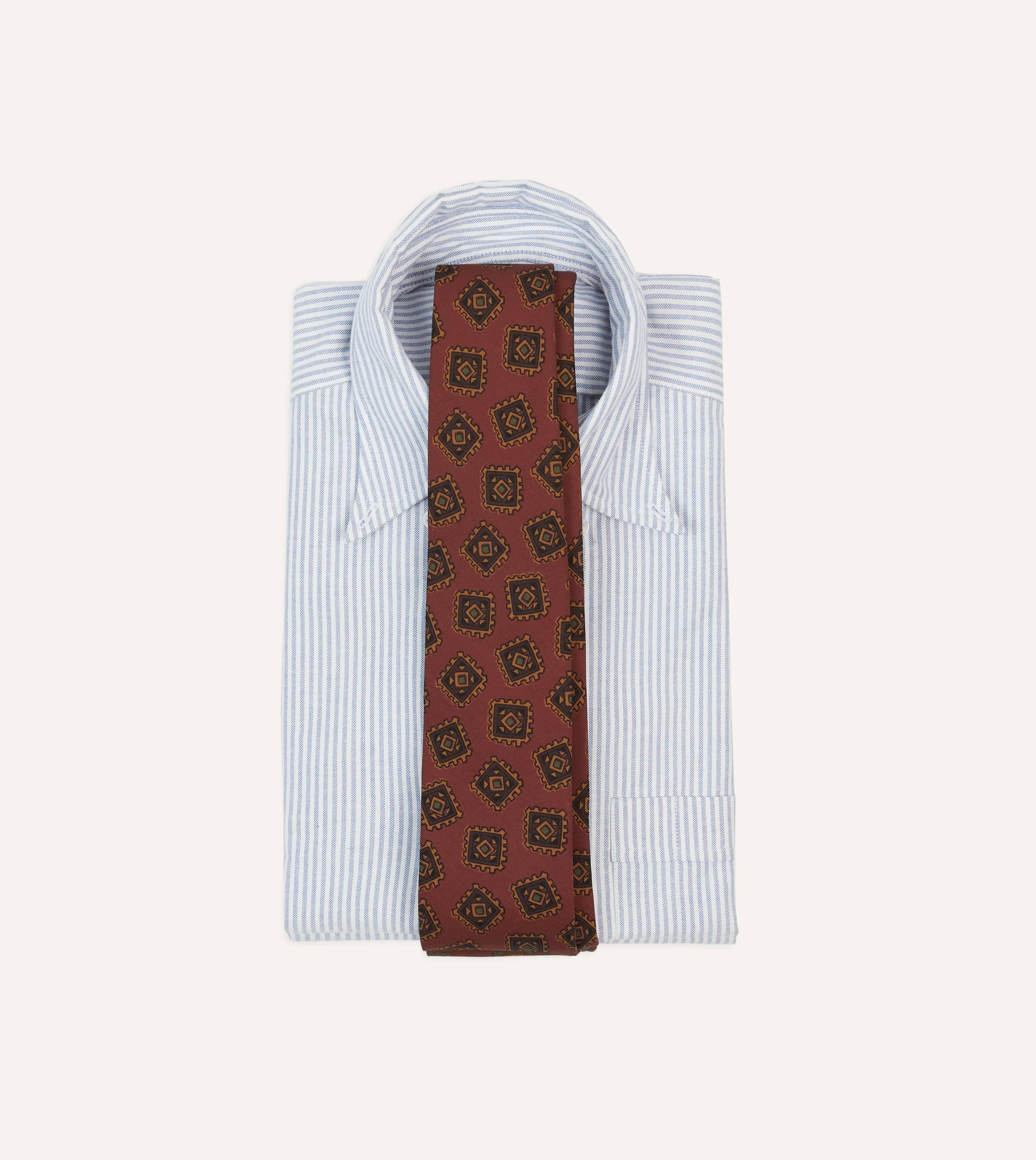 Brown Jumbled Tile Print Wool-Silk Self Tipped Tie - Image 2
