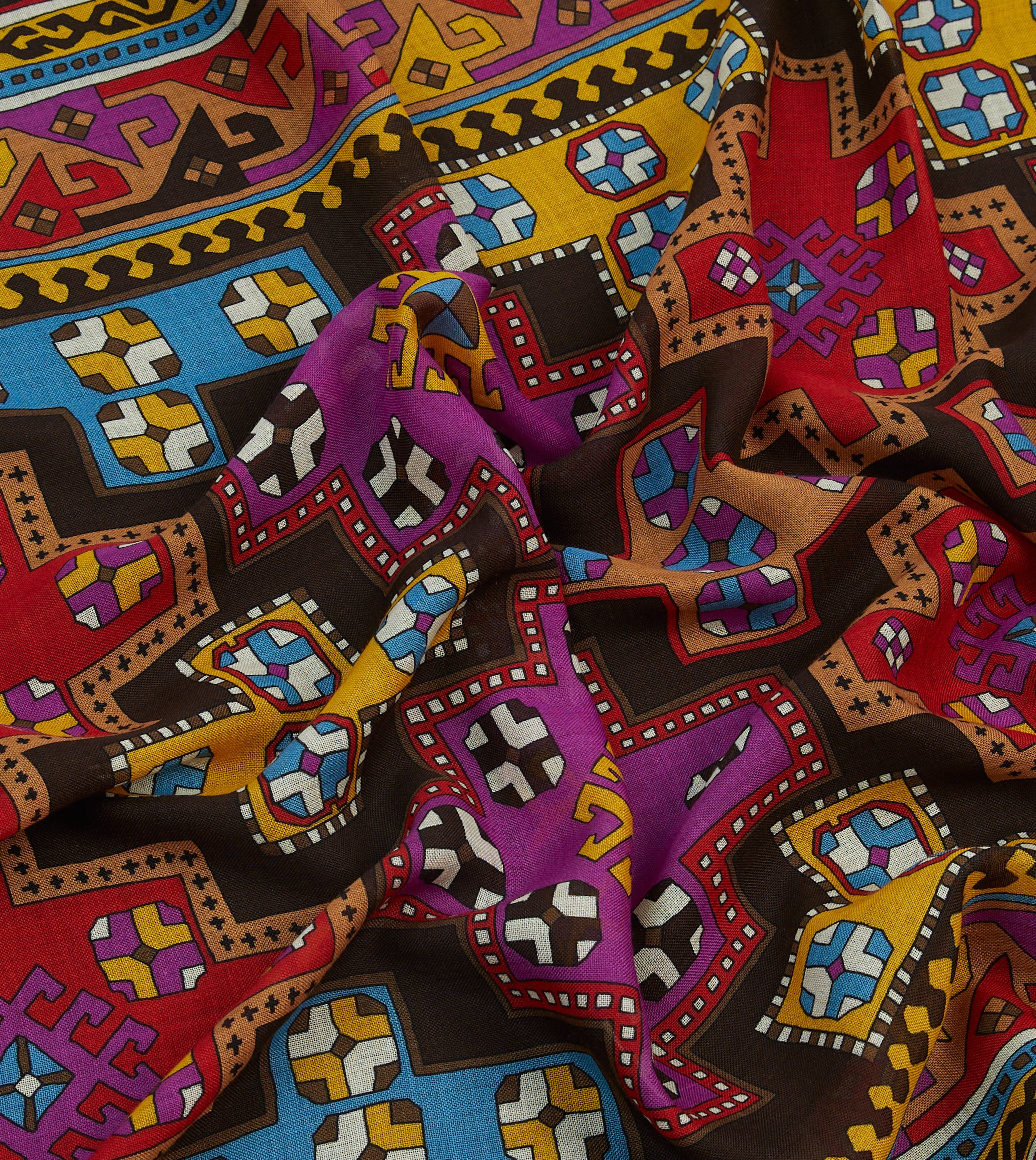 Brown Kilim Print Wool-Silk Scarf - Image 2