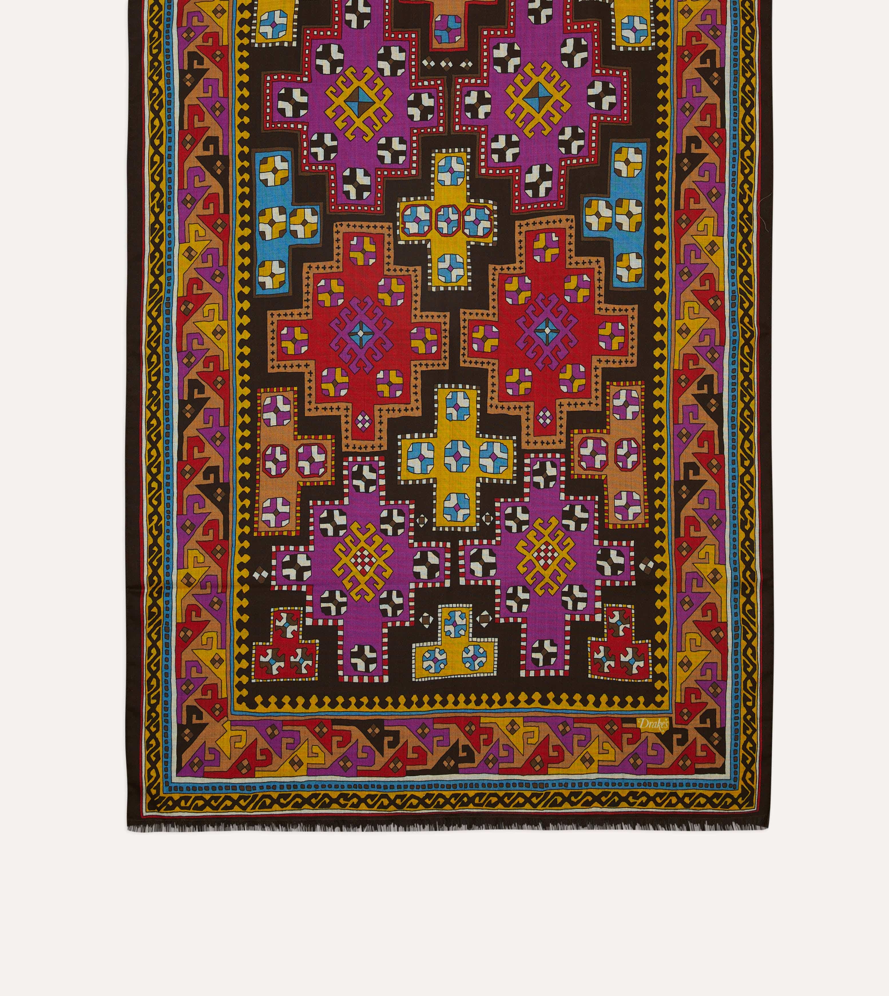 Brown Kilim Print Wool-Silk Scarf - Image 4