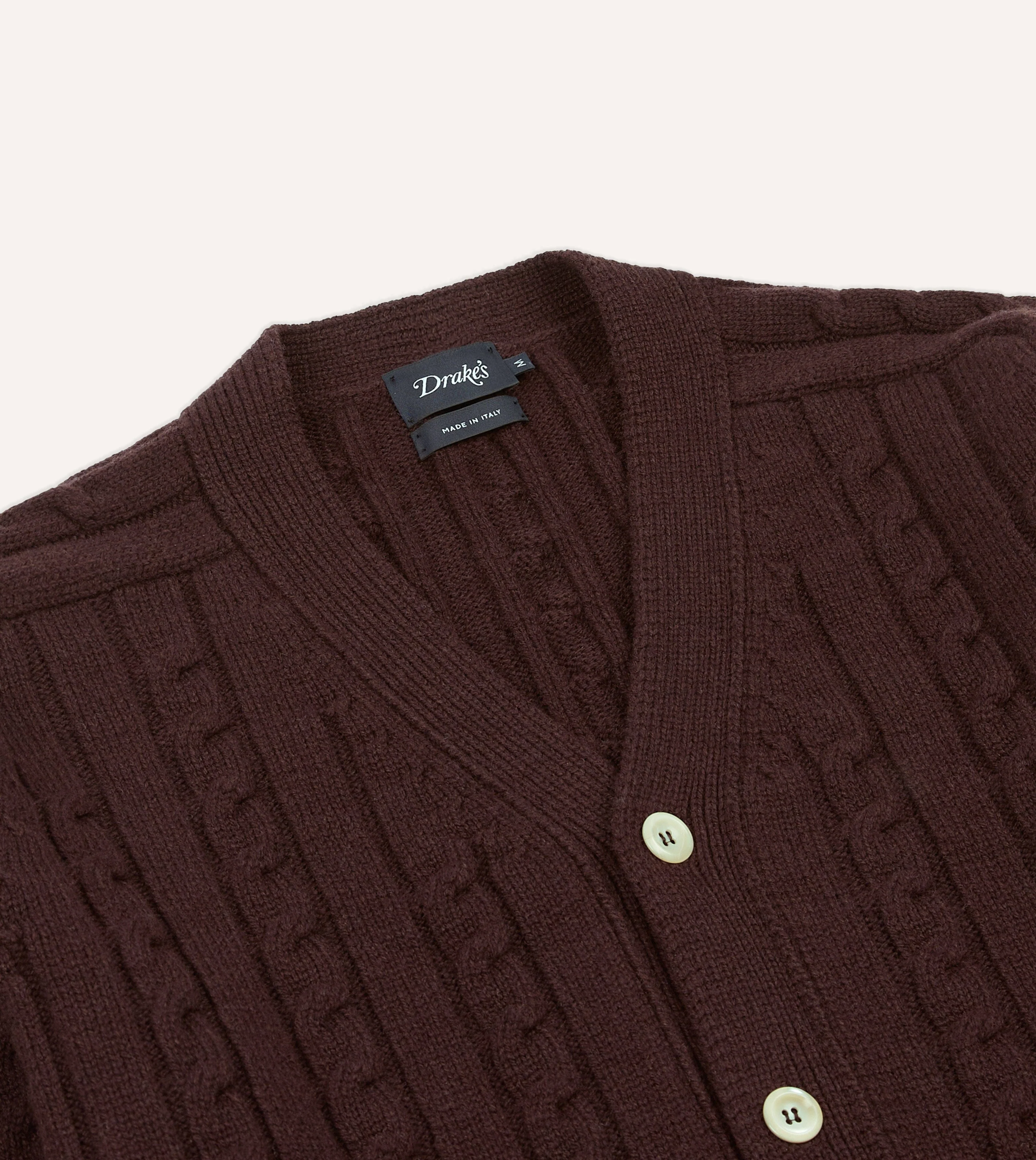 Brown Lambswool 6 Button Cable Knit Cardigan - Image 3