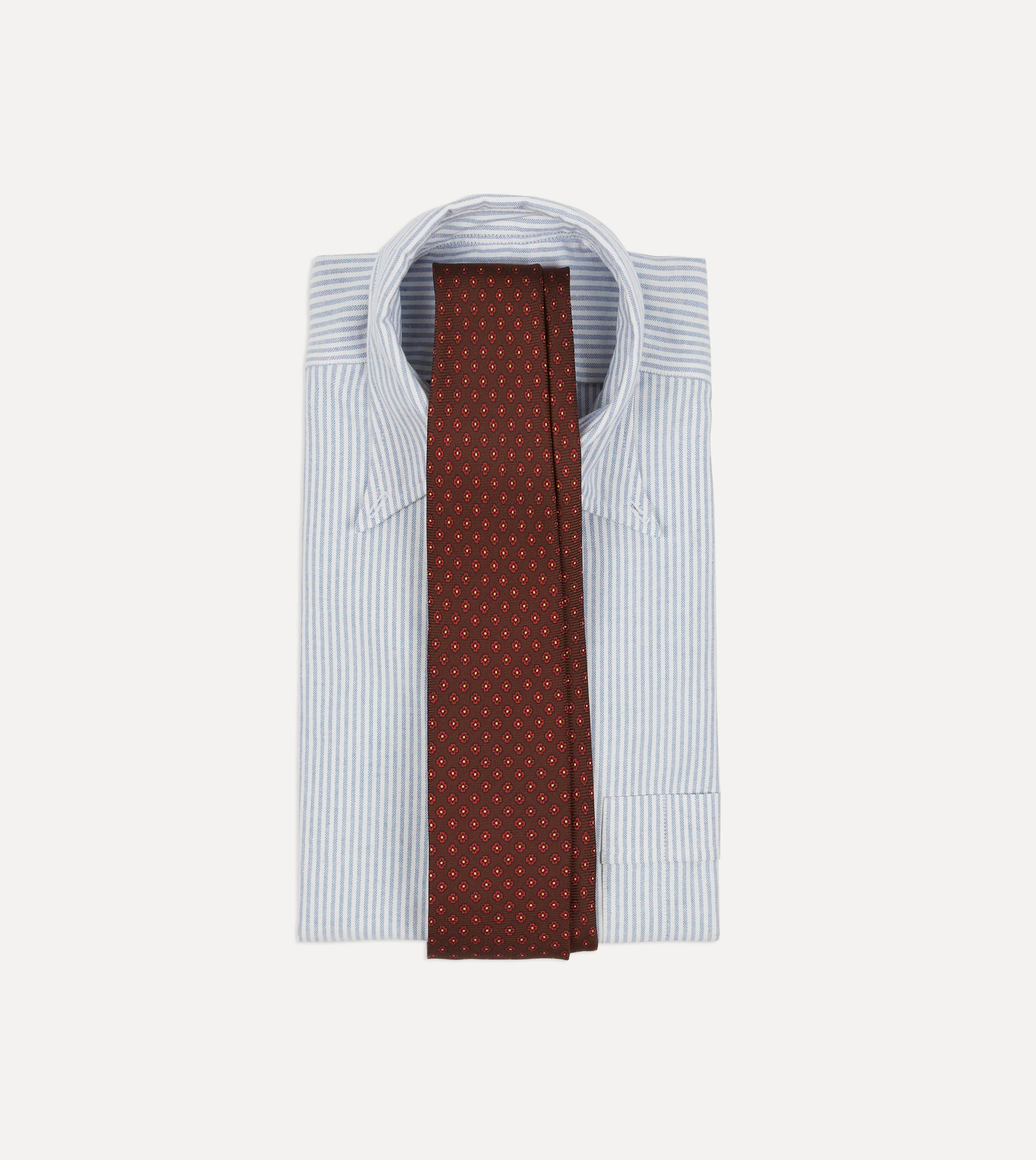 Brown Micro Geometric Print Silk Twill Self Tipped Tie - Image 2