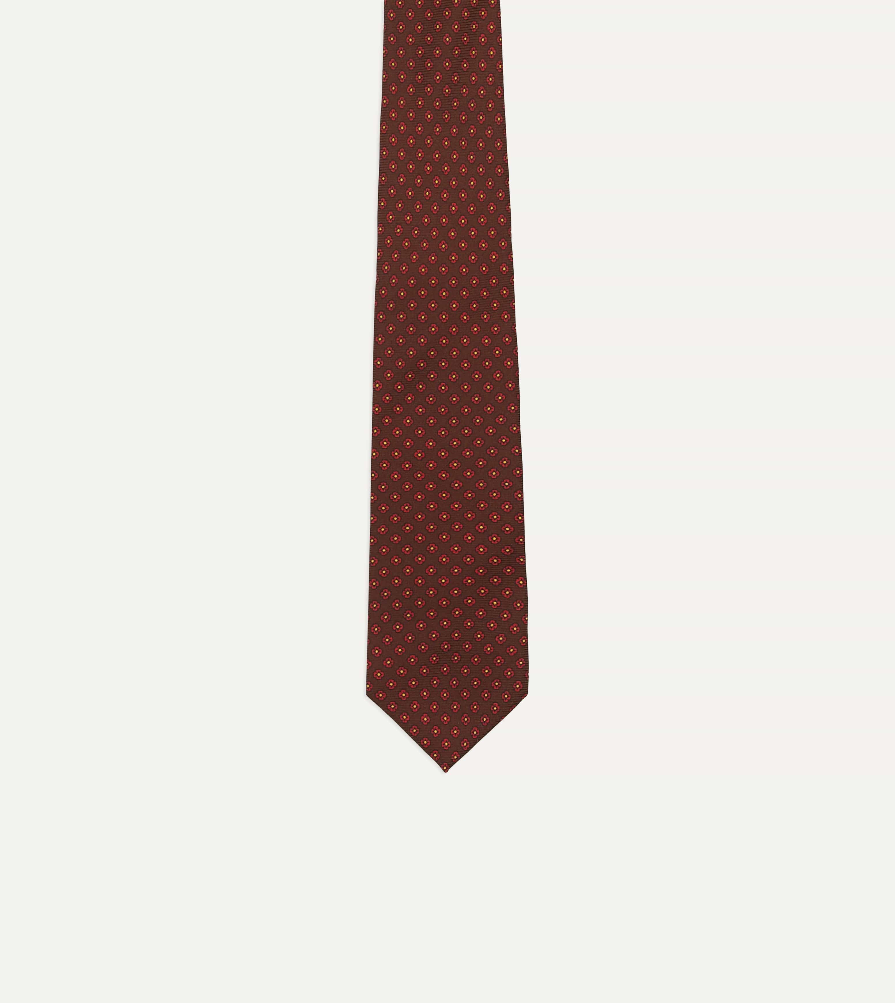 Brown Micro Geometric Print Silk Twill Self Tipped Tie - Image 4