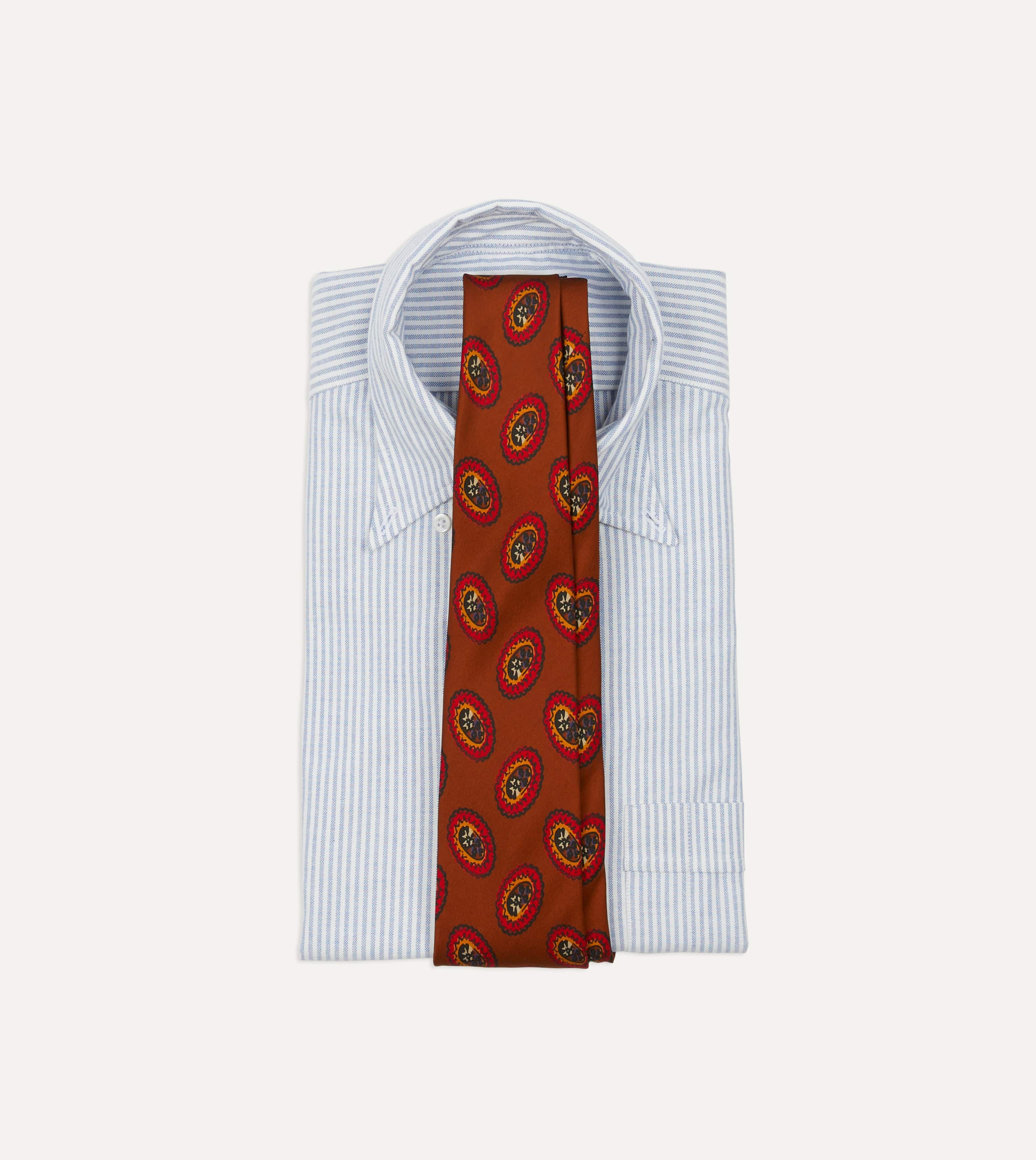 Brown Oval Medallion Print Silk Self Tipped Tie - Image 2