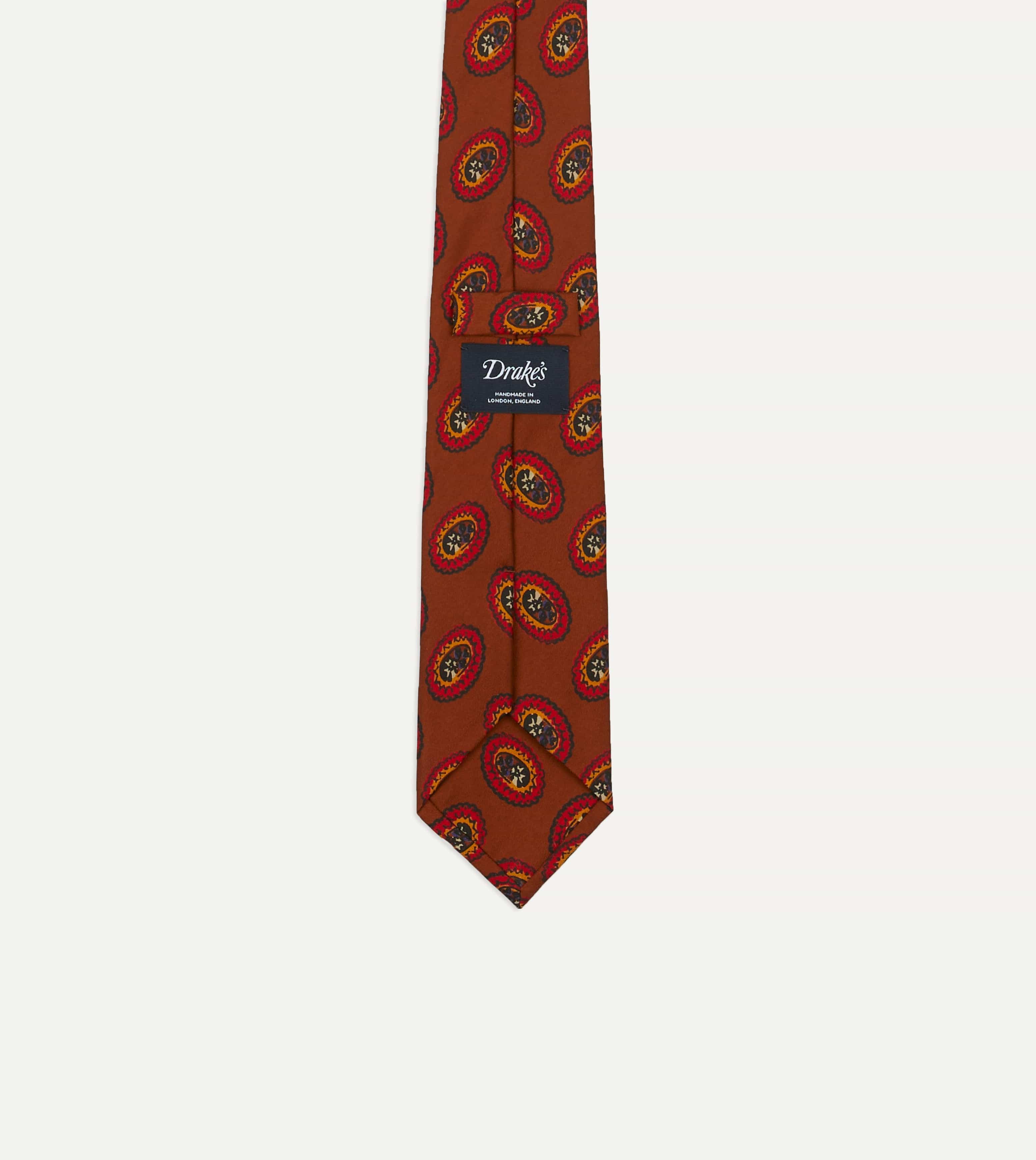 Brown Oval Medallion Print Silk Self Tipped Tie - Image 3
