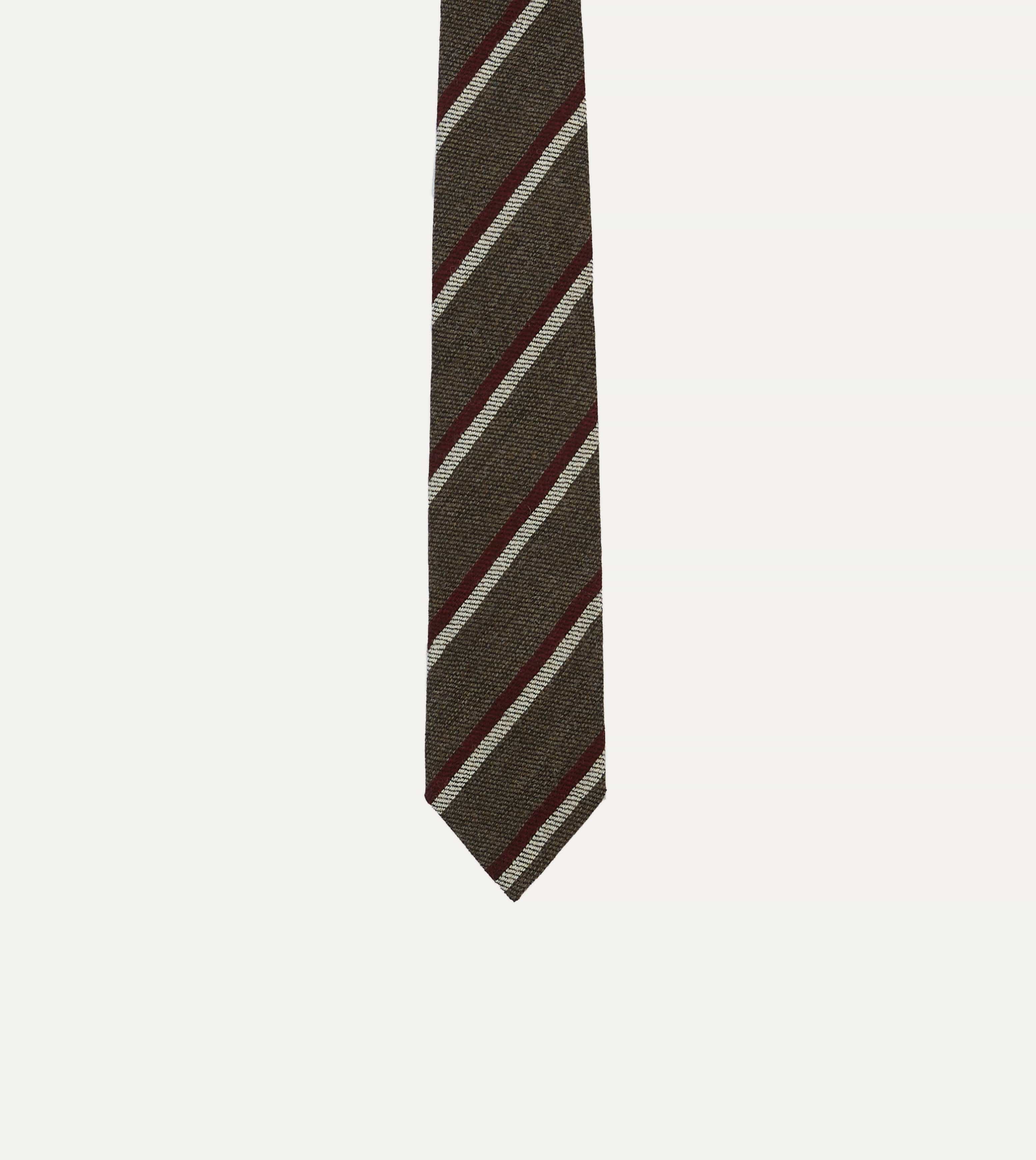 Brown, White and Red Double Stripe Tipped Wool Tie - Image 3