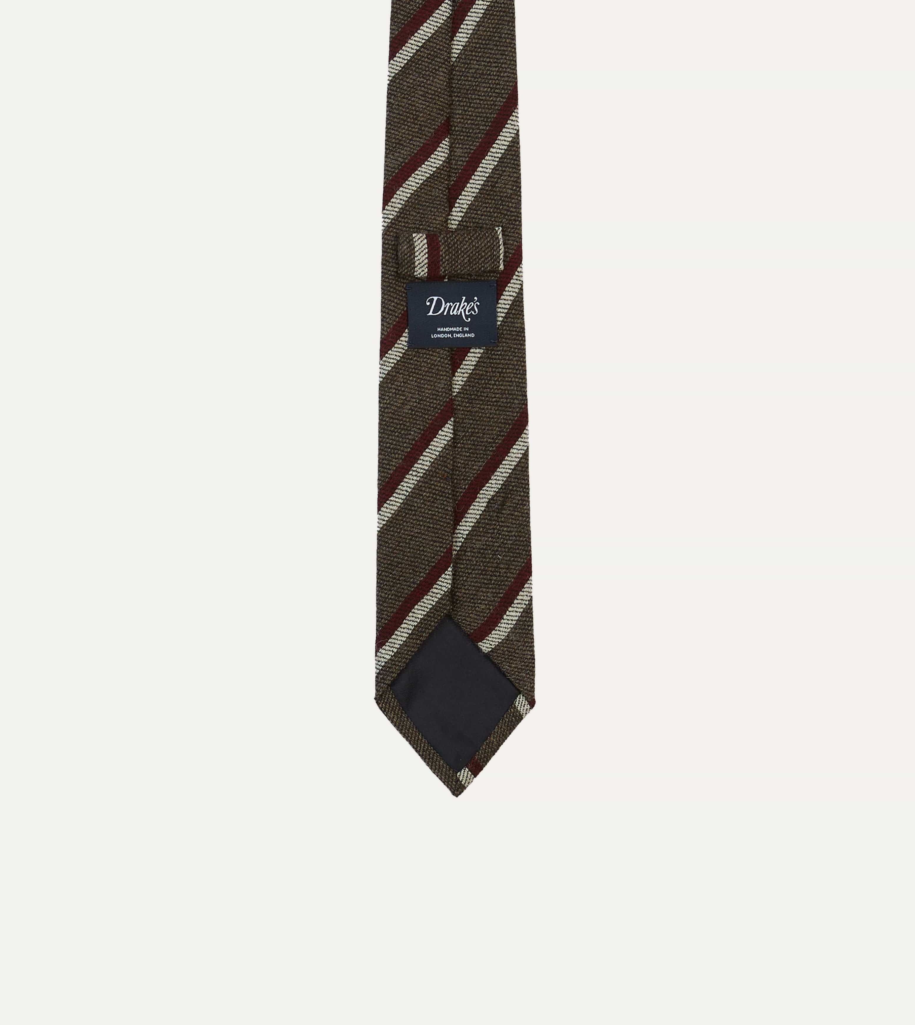 Brown, White and Red Double Stripe Tipped Wool Tie - Image 4