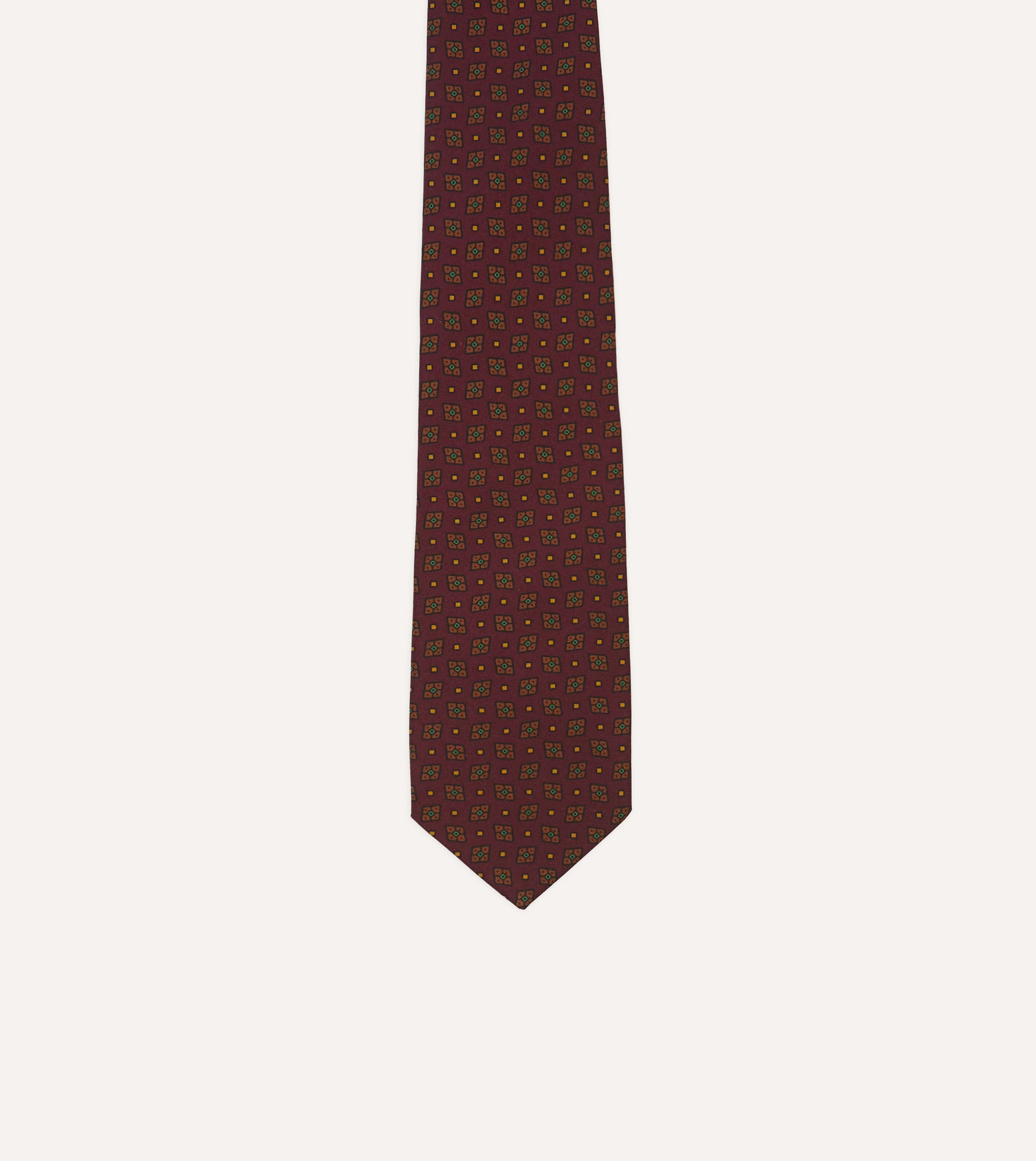 Burgundy Medallion Print Silk Twill Self Tipped Tie - Image 3