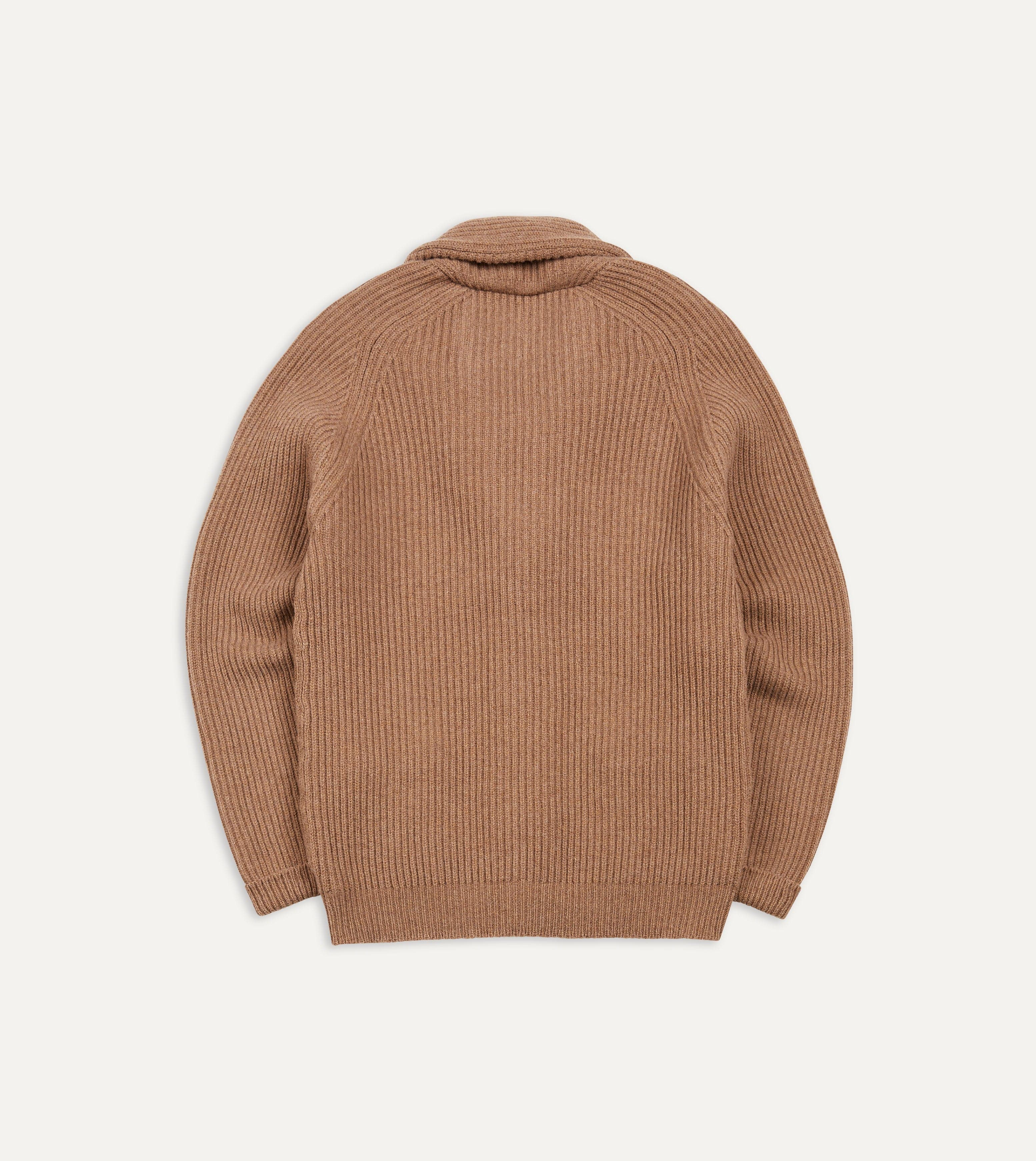 Camel Lambswool Shawl Collar Cardigan - Image 6
