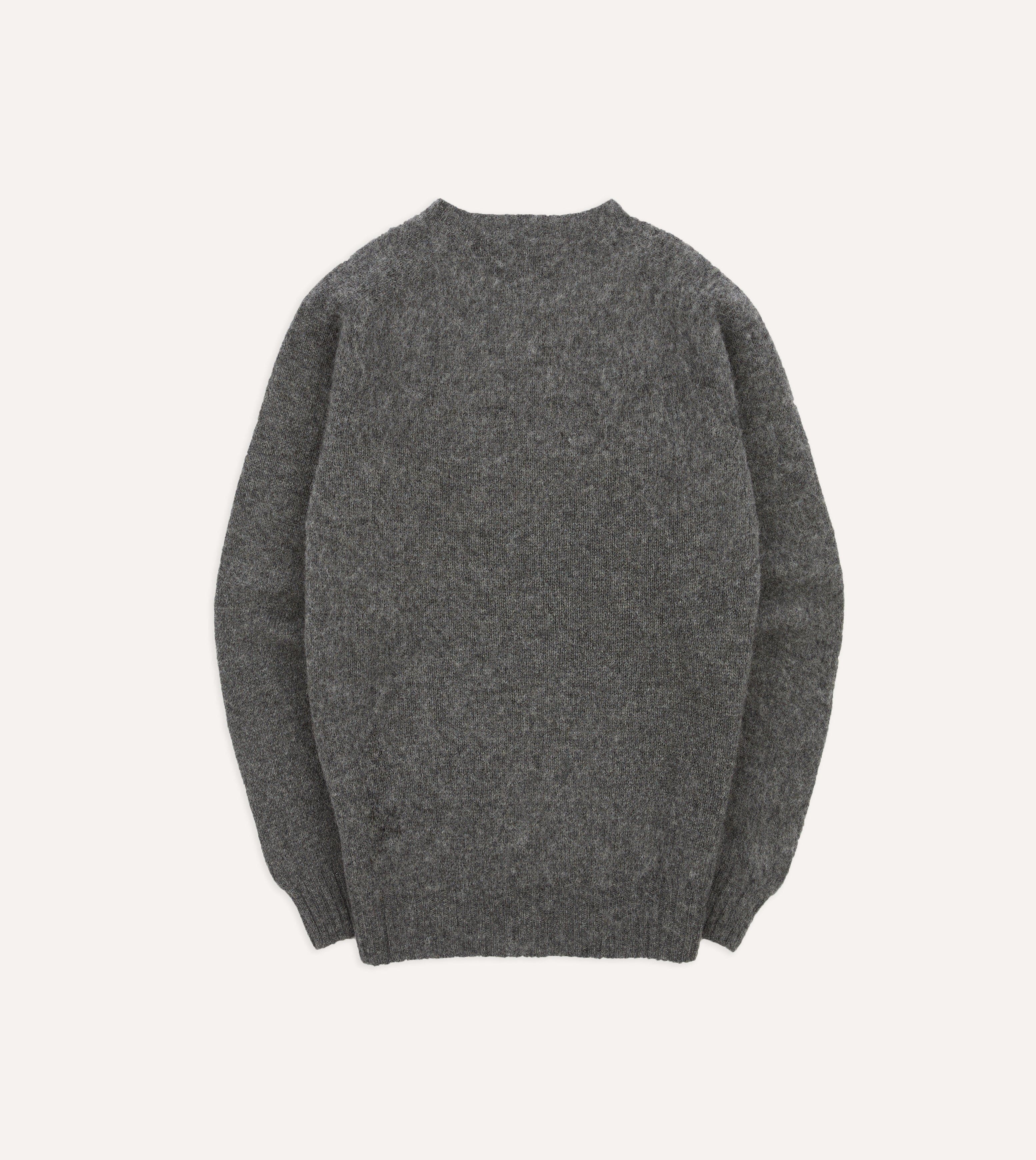 Charcoal Brushed Shetland Crew Neck Jumper - Image 6