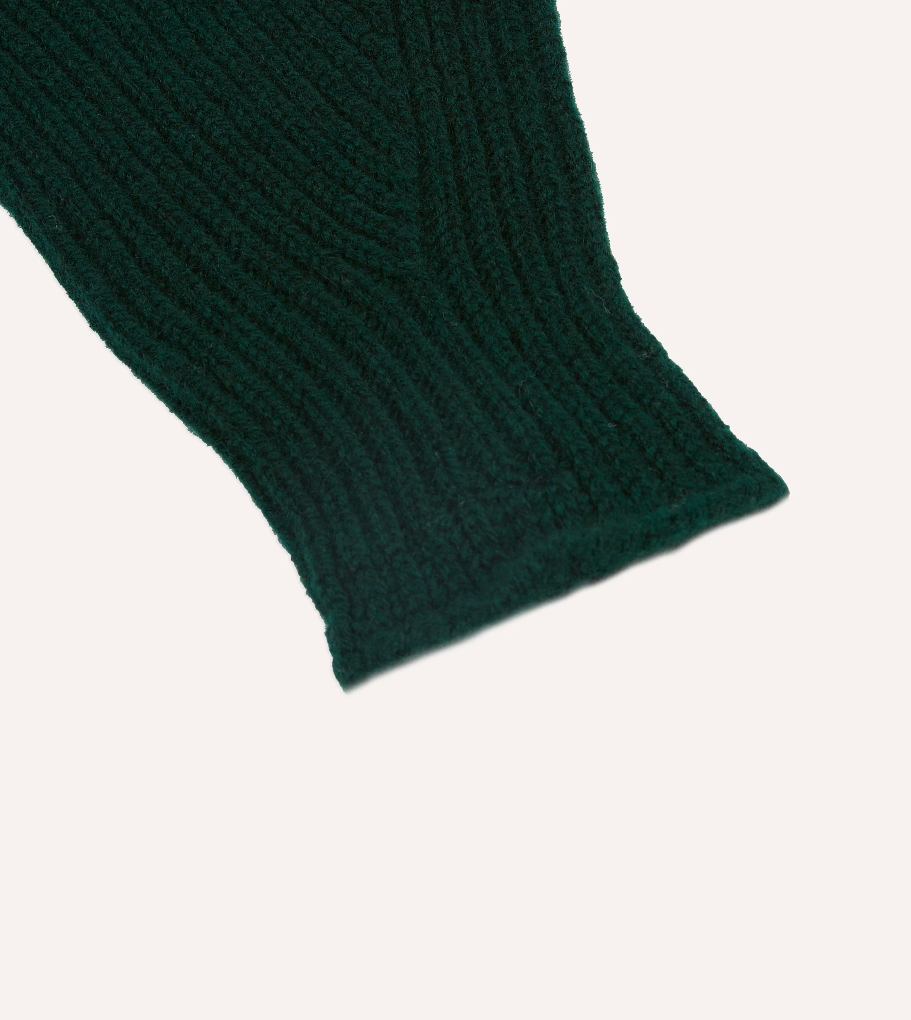 Dark Green Lambswool Ribbed Knitted Gloves - Image 2