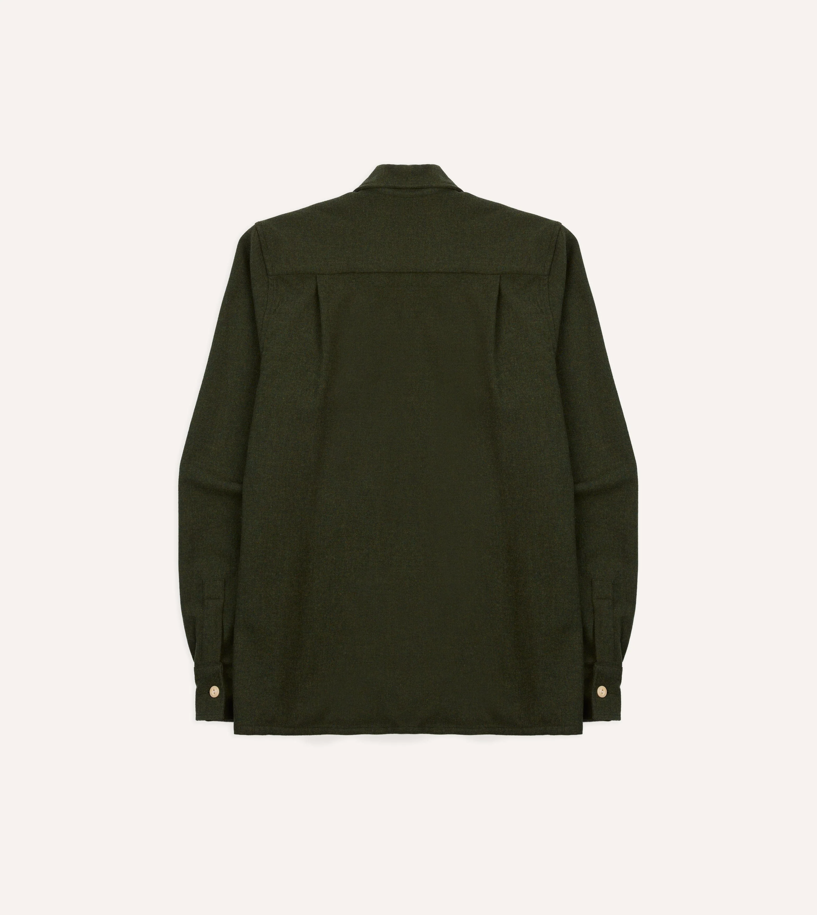 Dark Green Wool Two-Pocket Camp Collar Work Shirt - Image 6