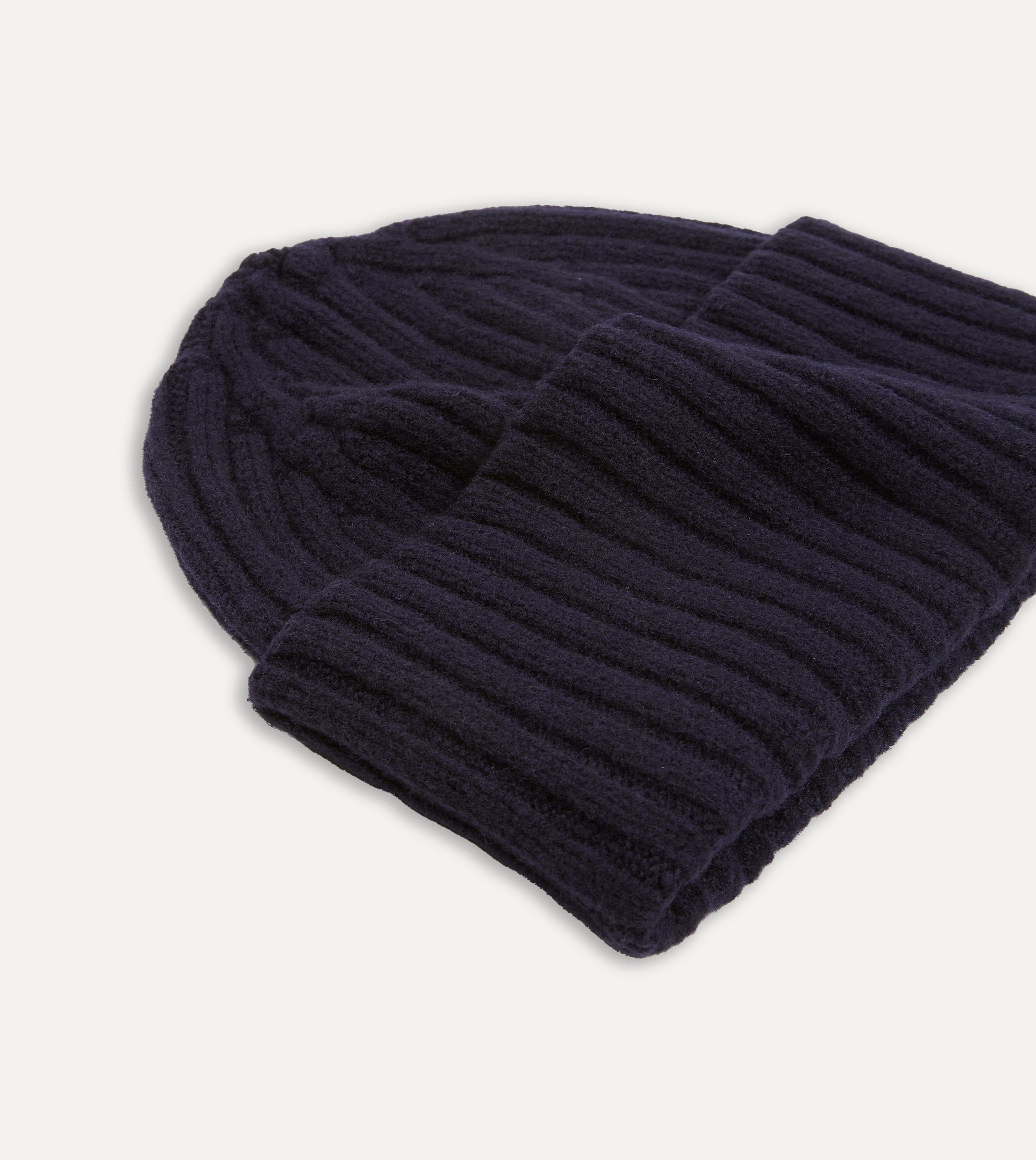 Navy Lambswool Ribbed Knit Cap - Image 3