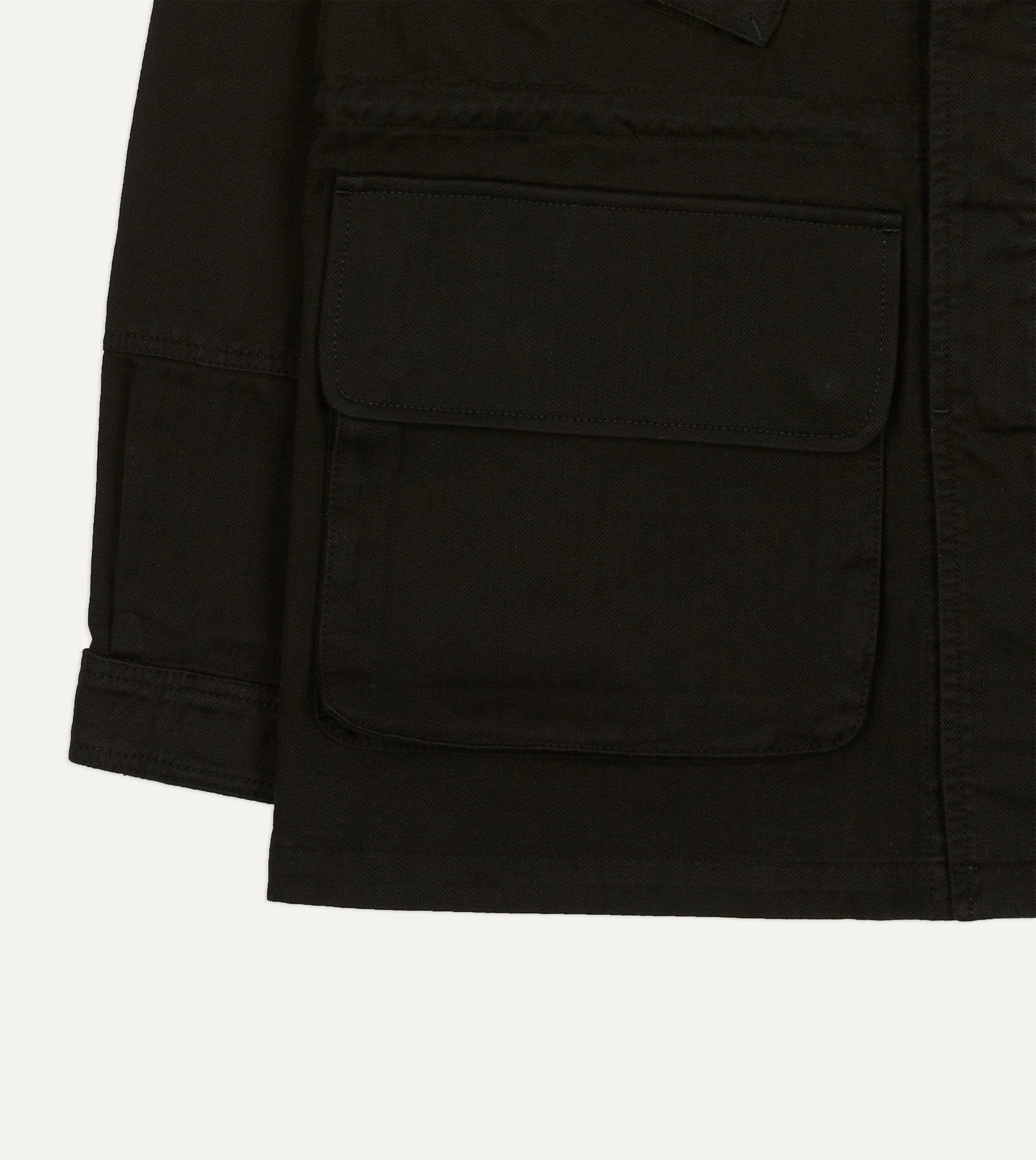 Drake's by A. Levine Black Herringbone Cotton Jungle Jacket - Image 6