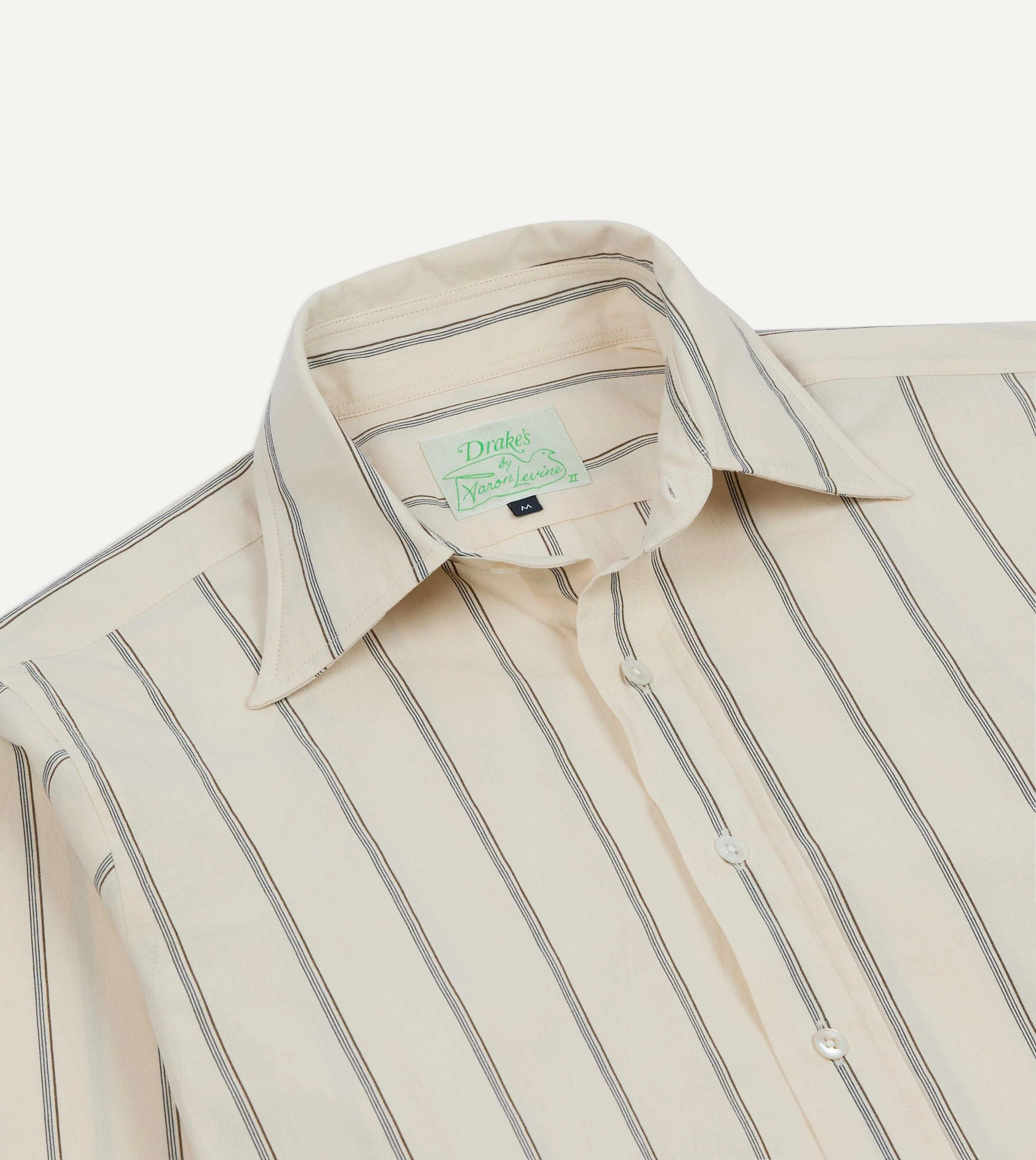 Drake's by A. Levine Ecru Stripe Cotton Long Point Collar Shirt - Image 3