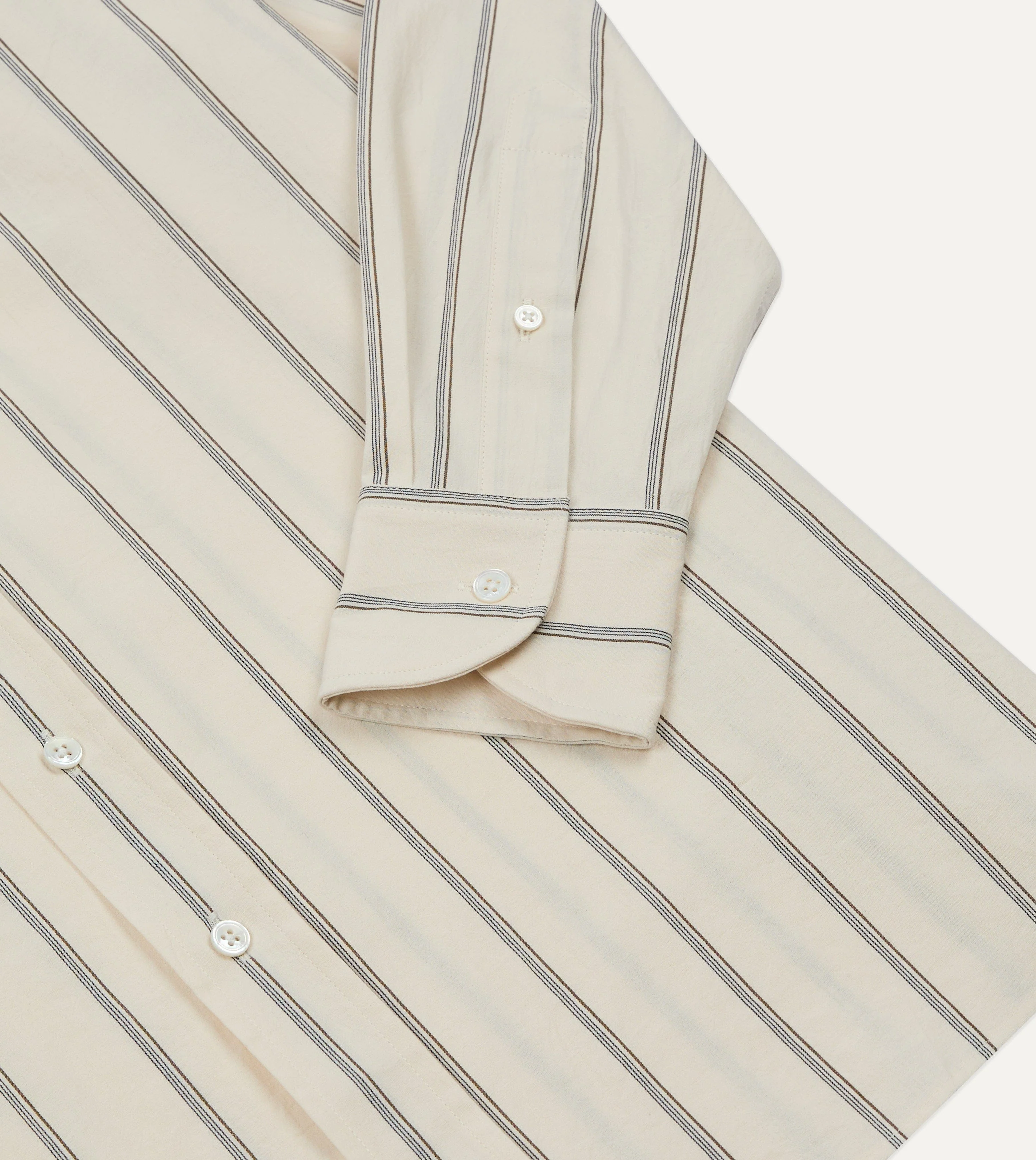 Drake's by A. Levine Ecru Stripe Cotton Long Point Collar Shirt - Image 4