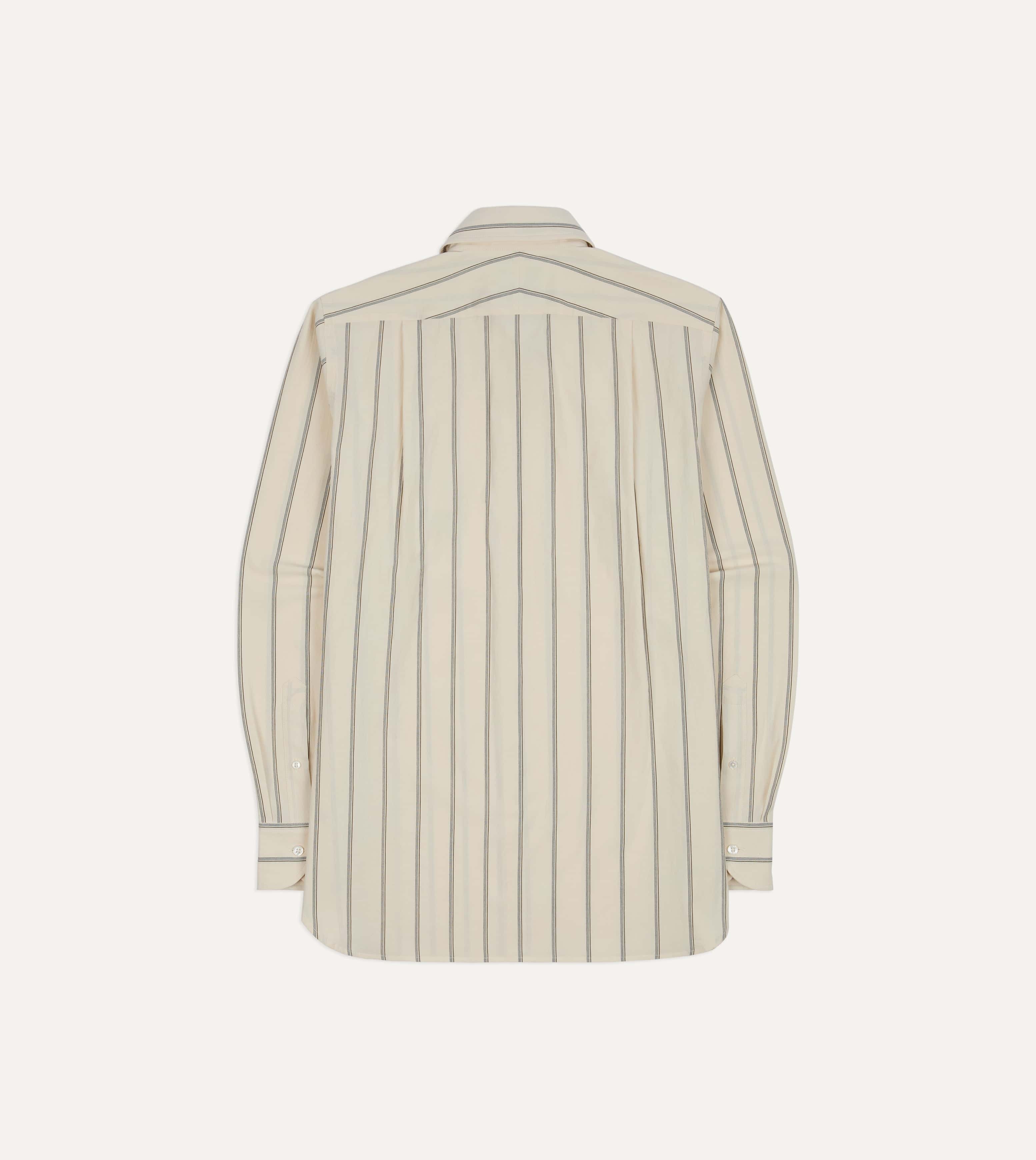 Drake's by A. Levine Ecru Stripe Cotton Long Point Collar Shirt - Image 5