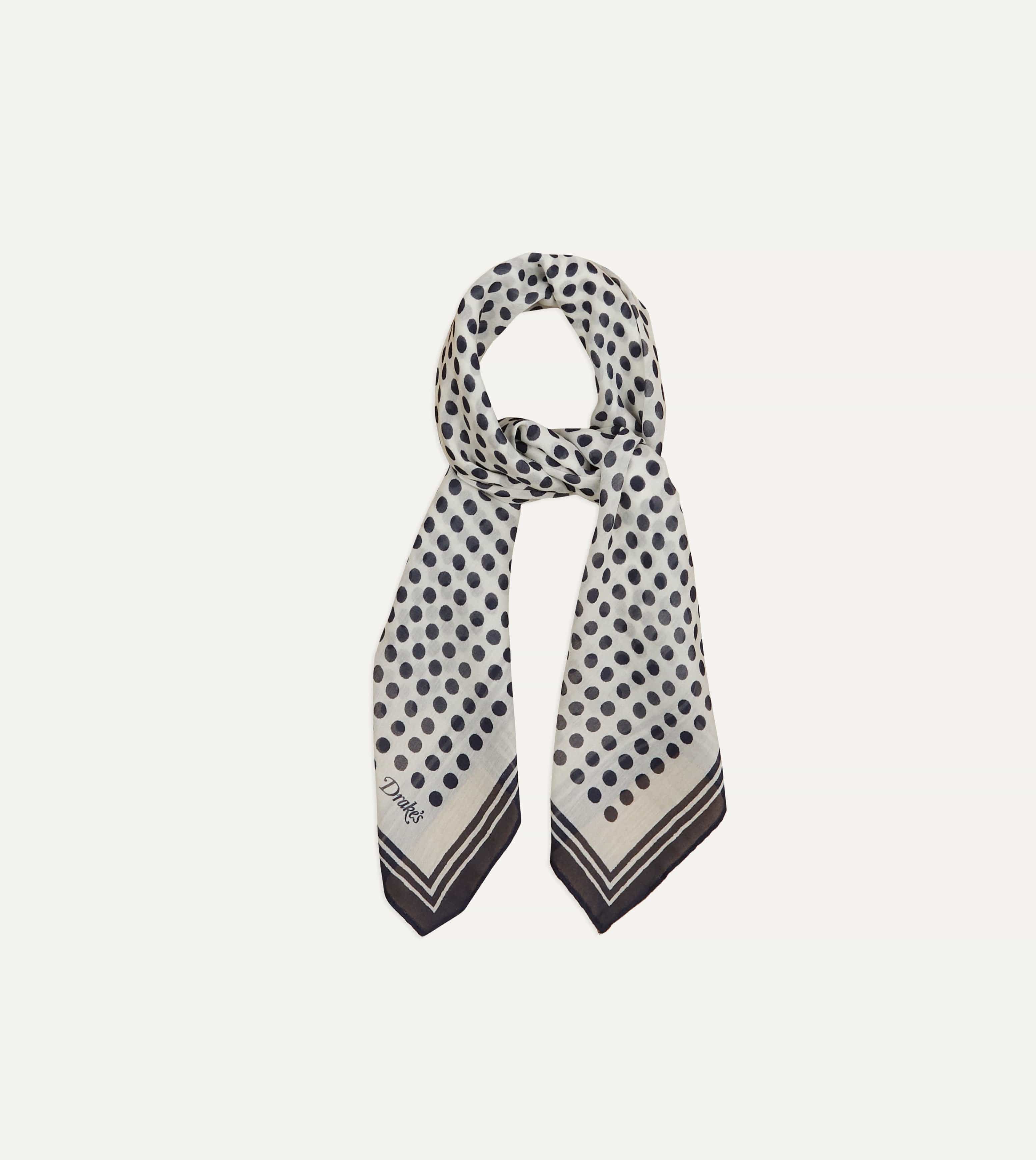 Ecru and Navy Spots Print Silk-Cotton Bandana - Image 3