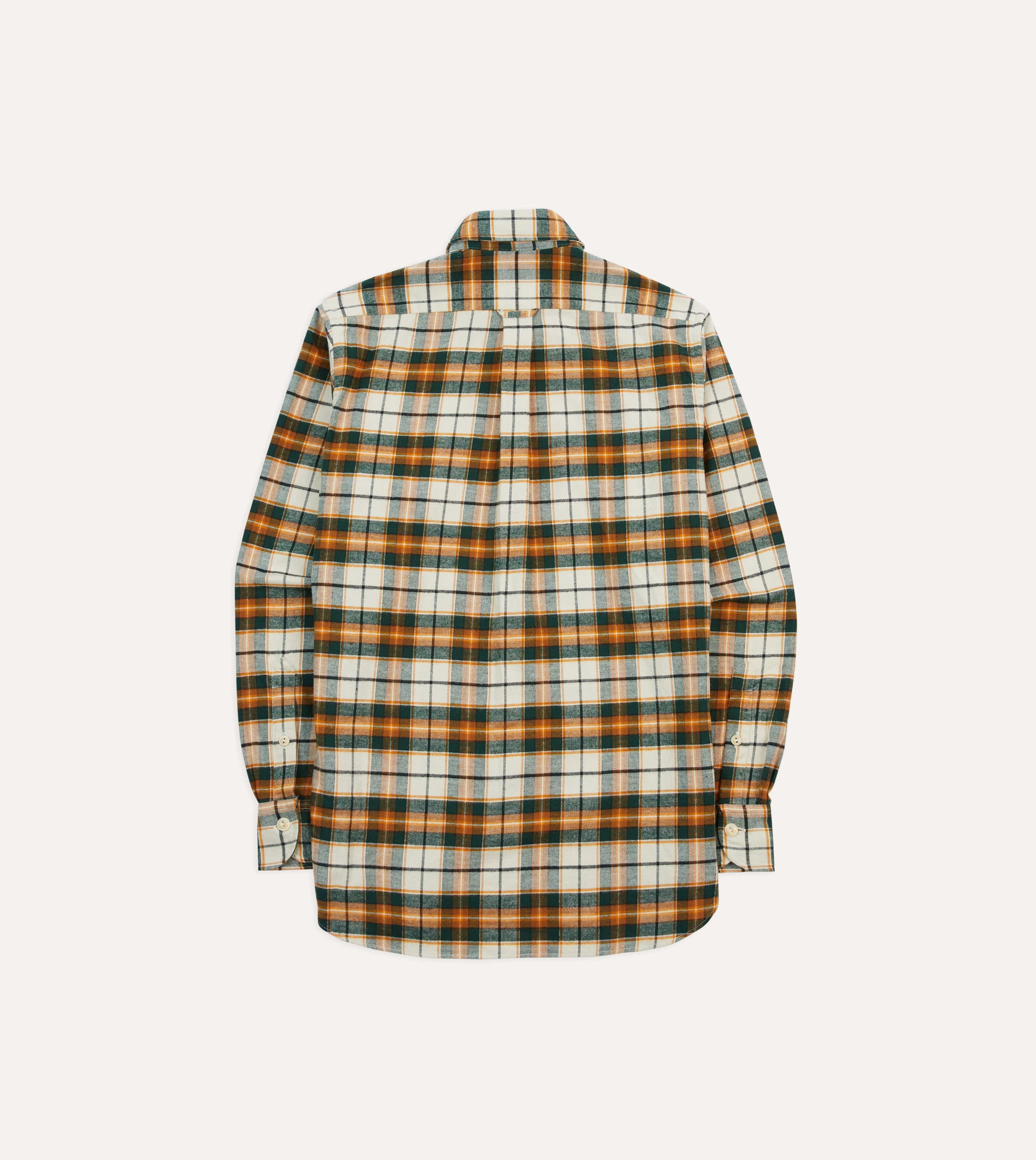 Ecru and Orange Check Cotton Two-Pocket Work Shirt - Image 6