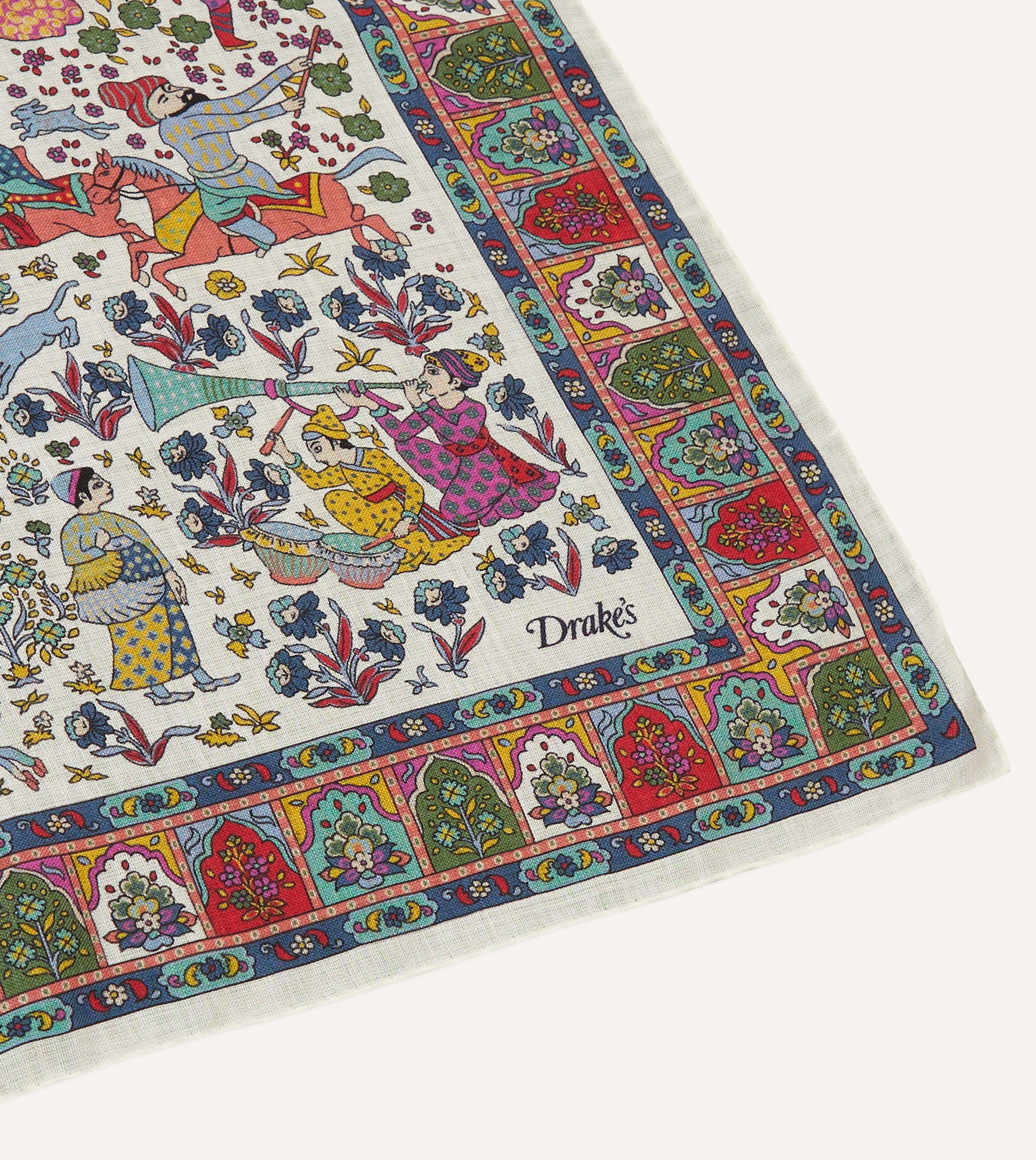Ecru Floral Mughal Print Wool-Silk Bandana - Image 3