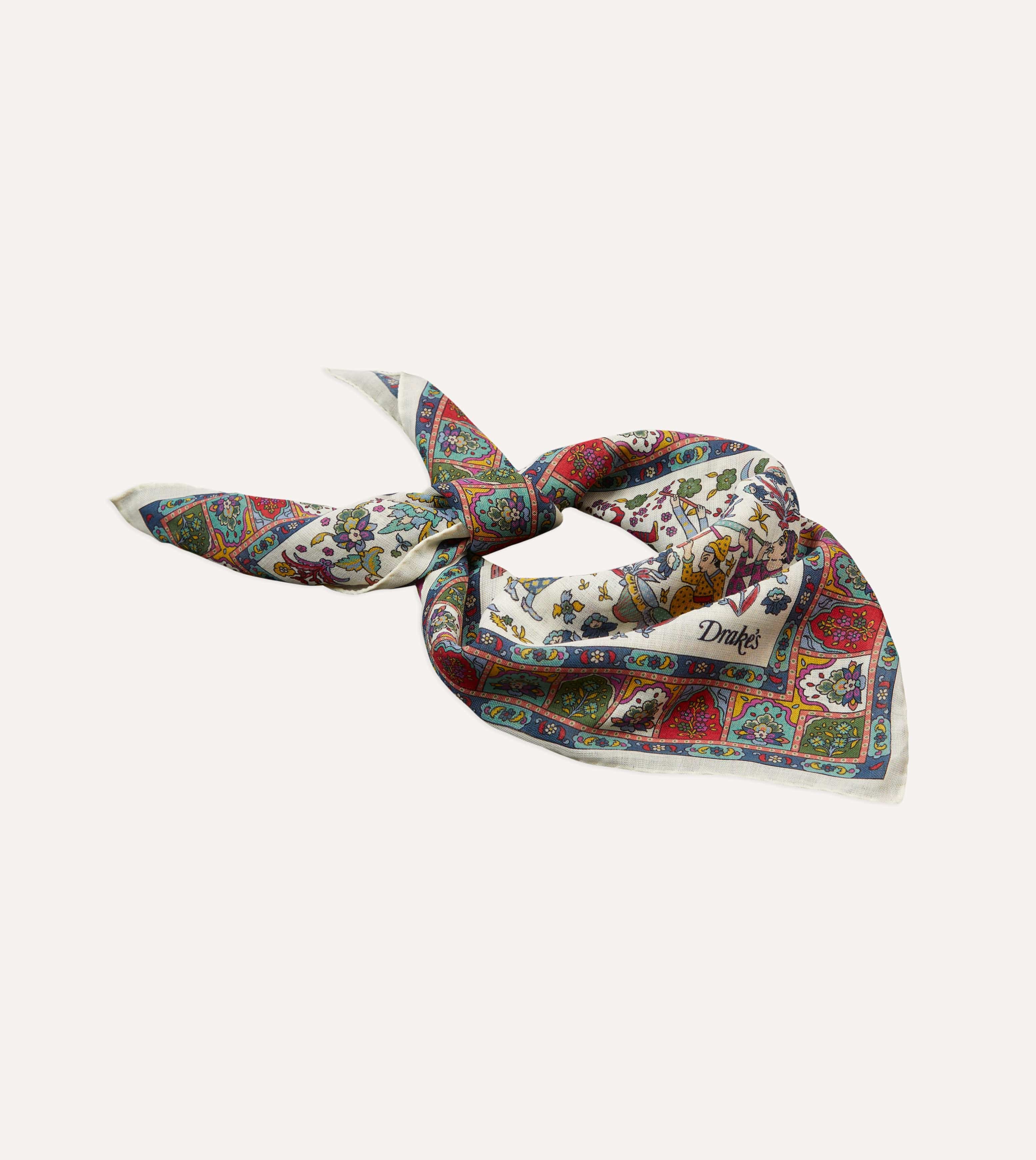 Ecru Floral Mughal Print Wool-Silk Bandana - Image 4