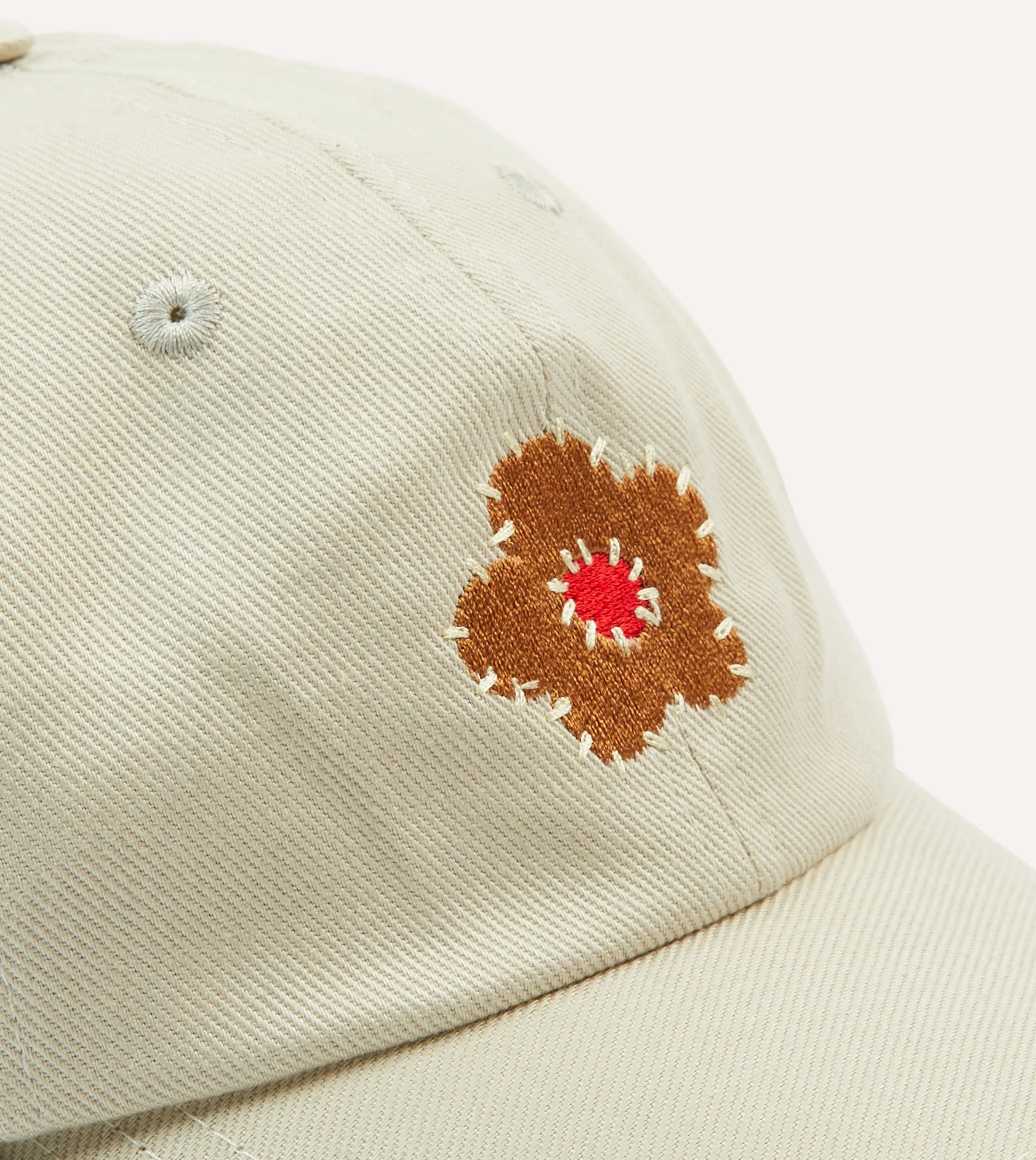 Ecru Flower Cotton Twill Baseball Cap - Image 3