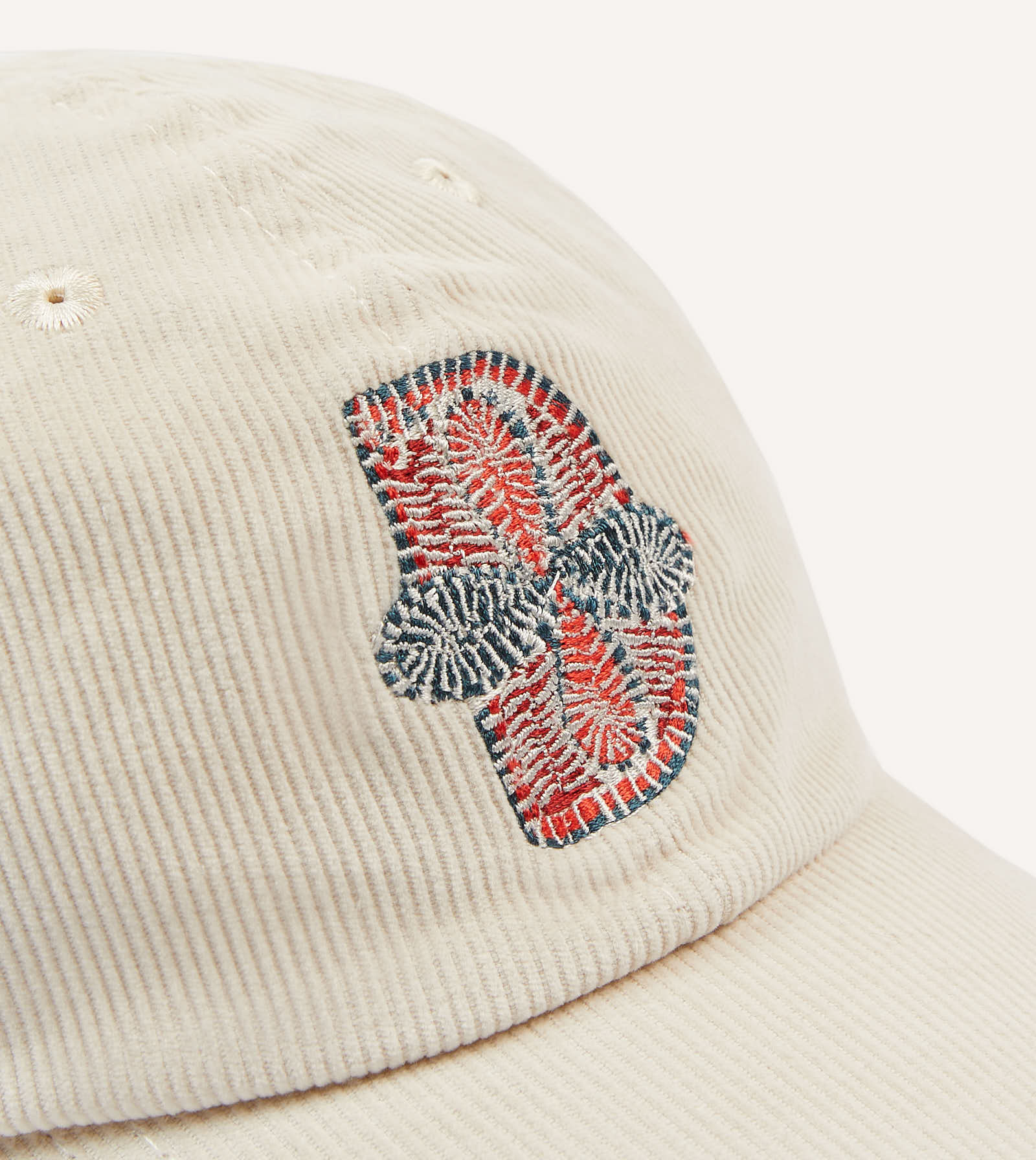 Ecru Kantha Flower Emblem Cotton Baseball Cap - Image 3