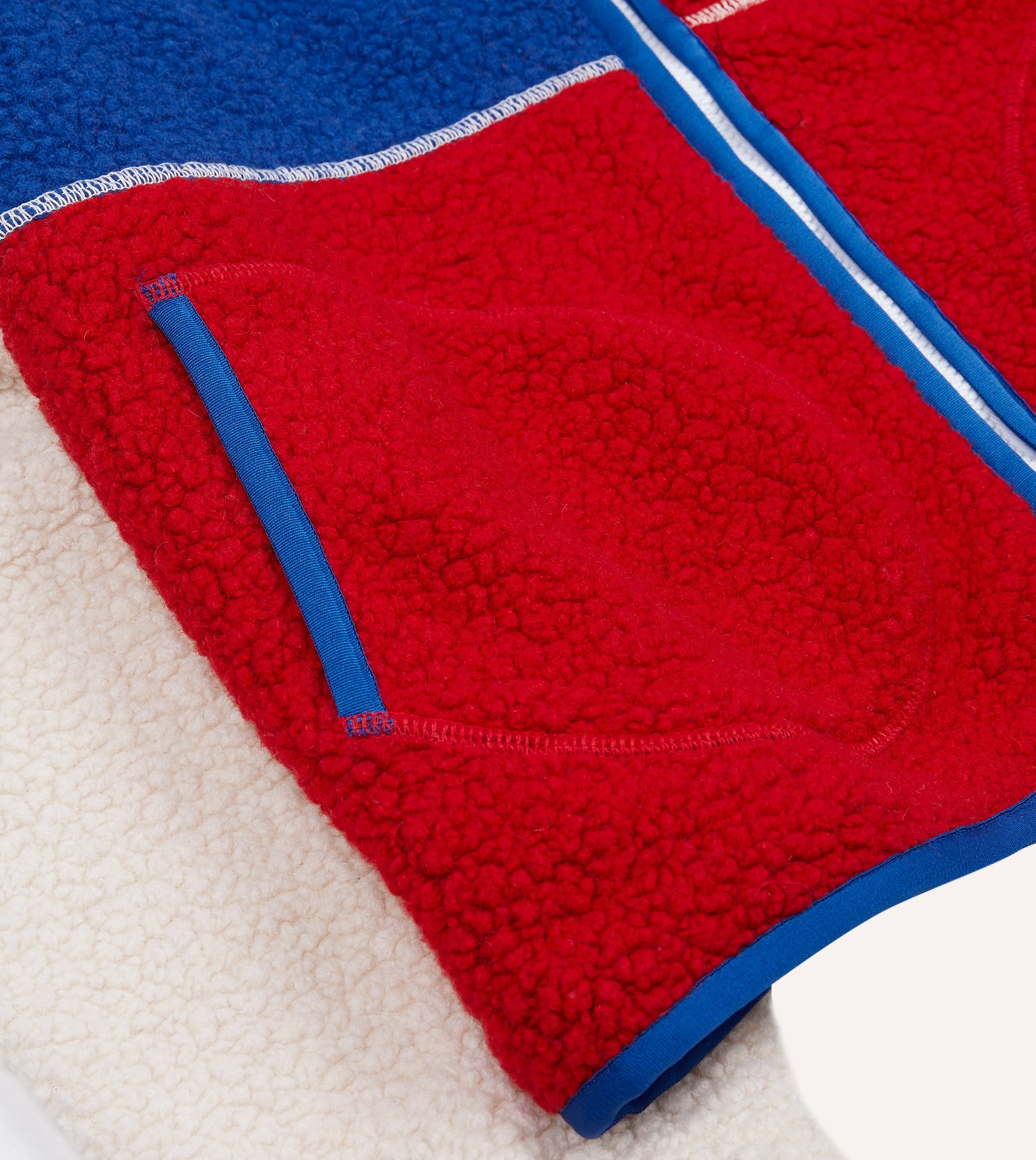 Ecru, Red and Blue Boucle Wool Zip Fleece Jacket - Image 6
