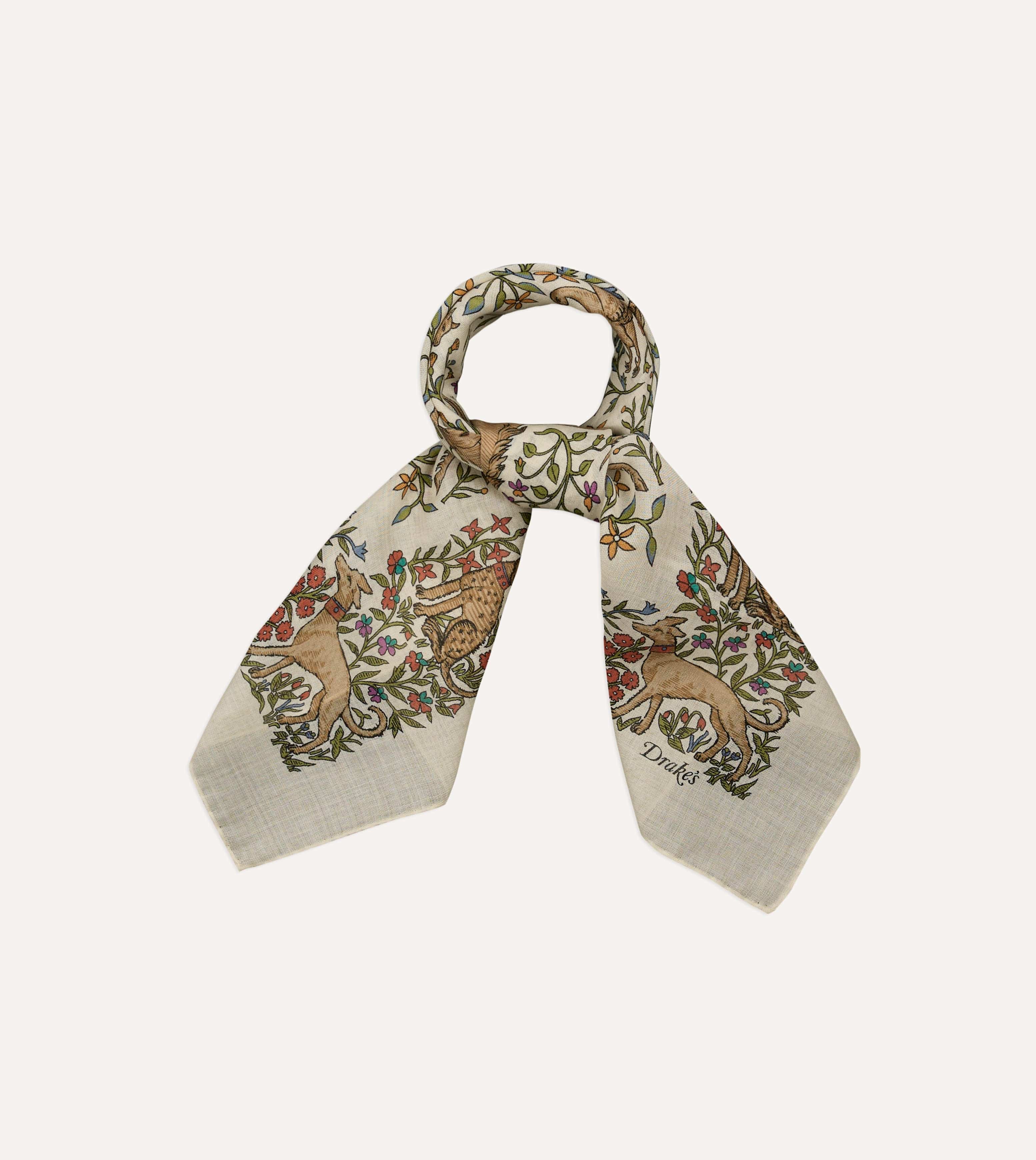 Ecru Unicorn Print Wool-Silk Bandana - Image 3