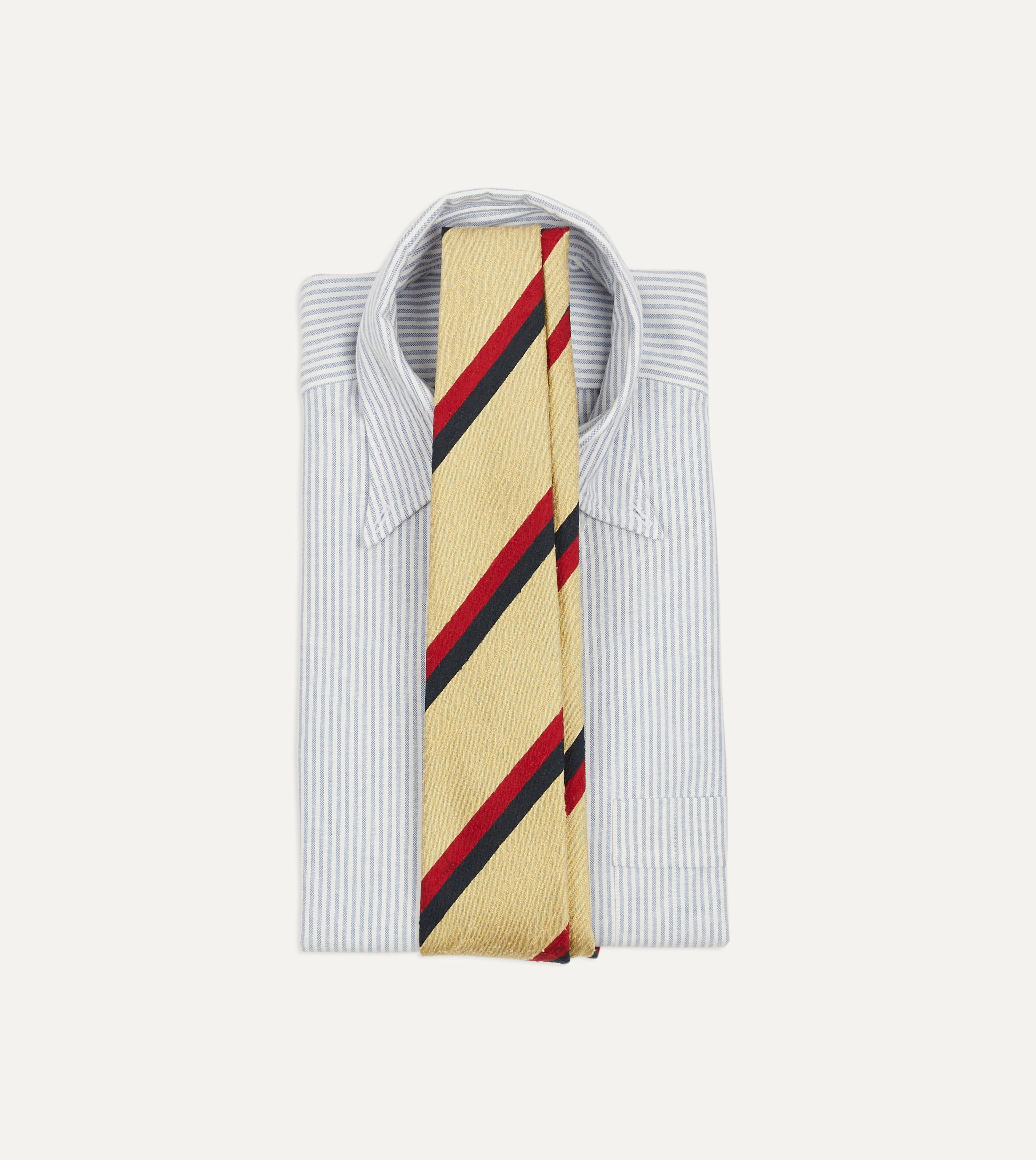 Gold, Red and Navy Stripe Shantung Silk Tie - Image 2