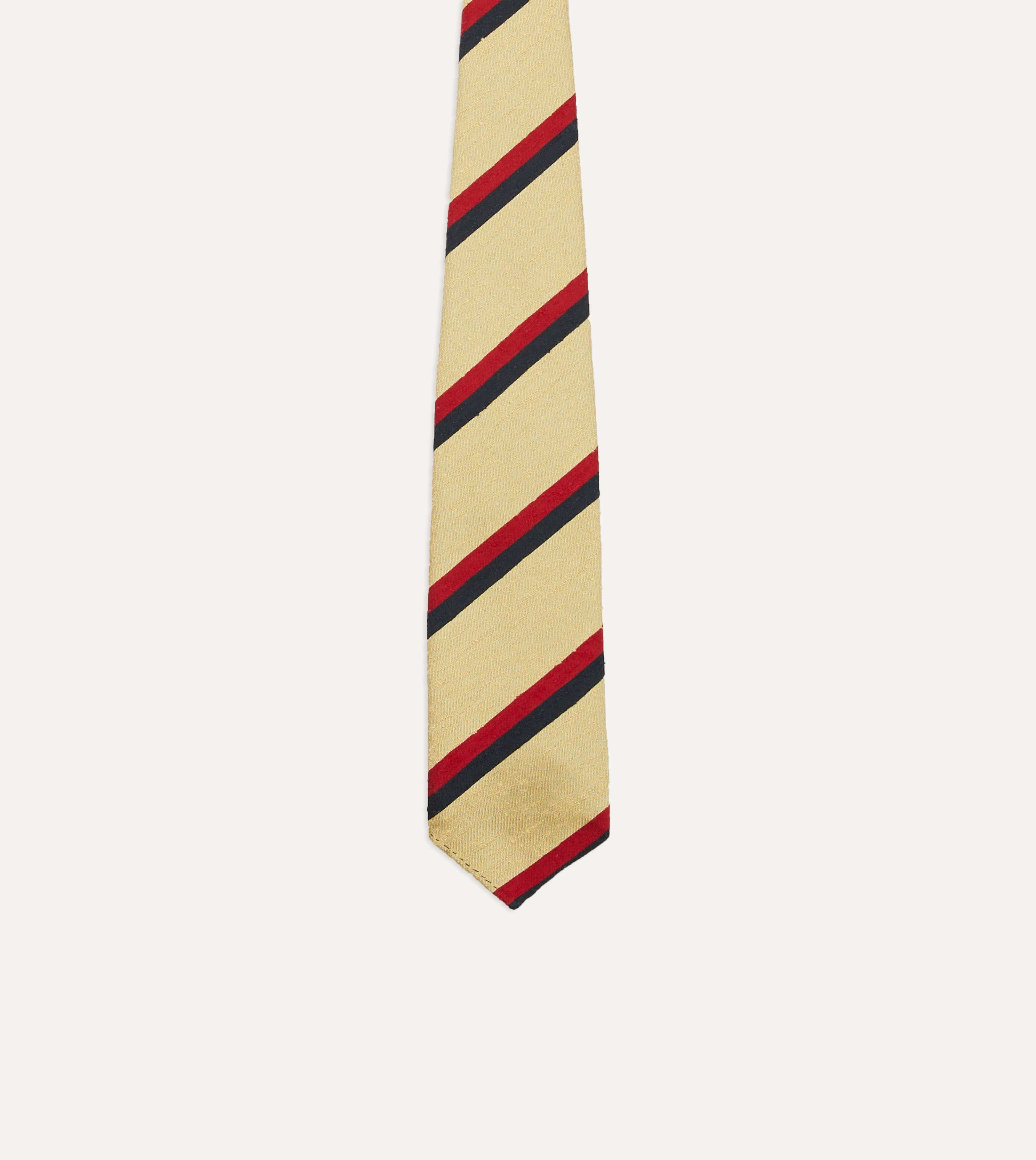 Gold, Red and Navy Stripe Shantung Silk Tie - Image 4