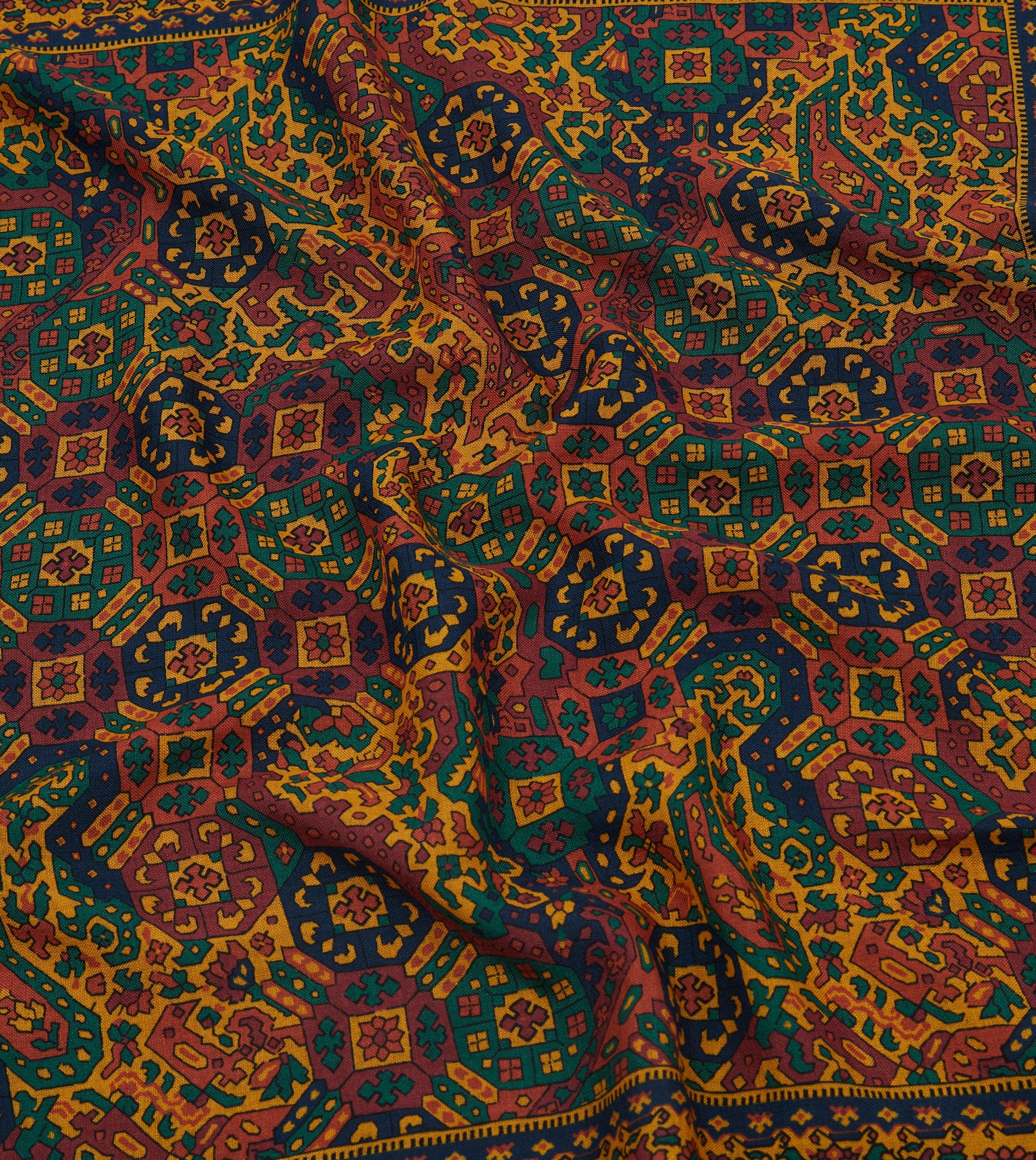 Gold Tapestry Print Wool-Silk Bandana - Image 2