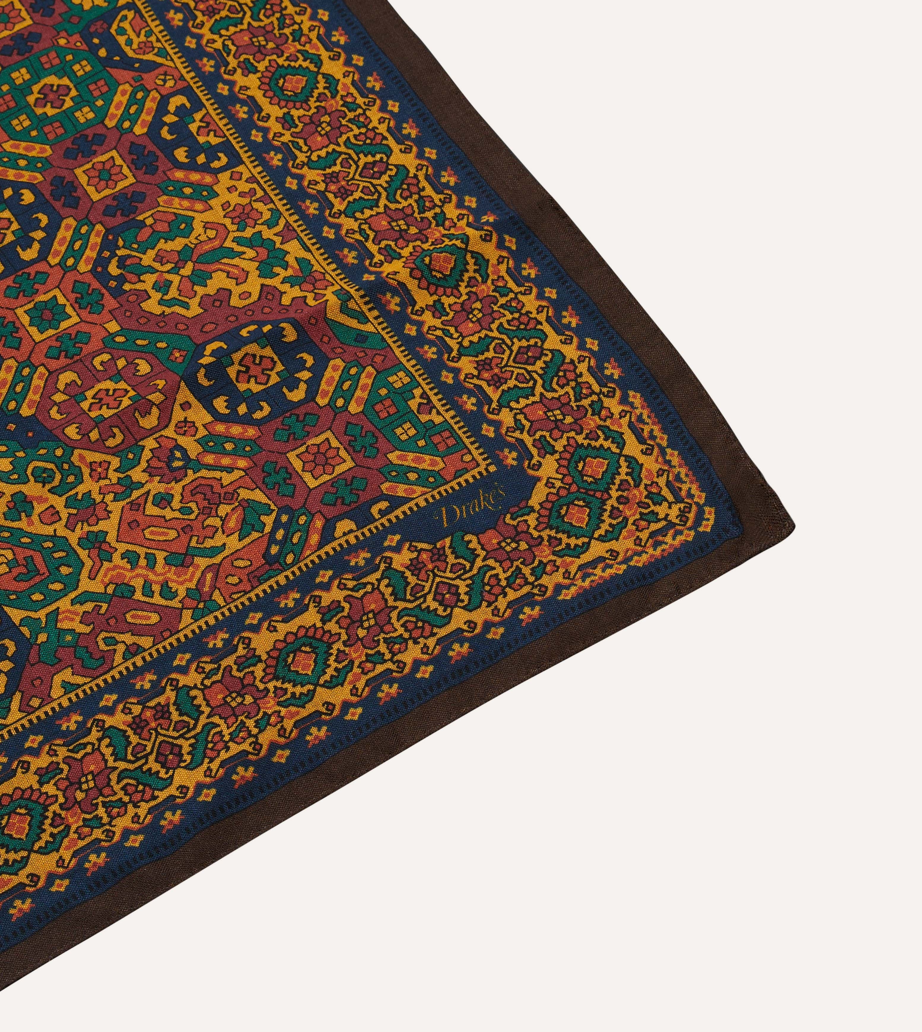 Gold Tapestry Print Wool-Silk Bandana - Image 3