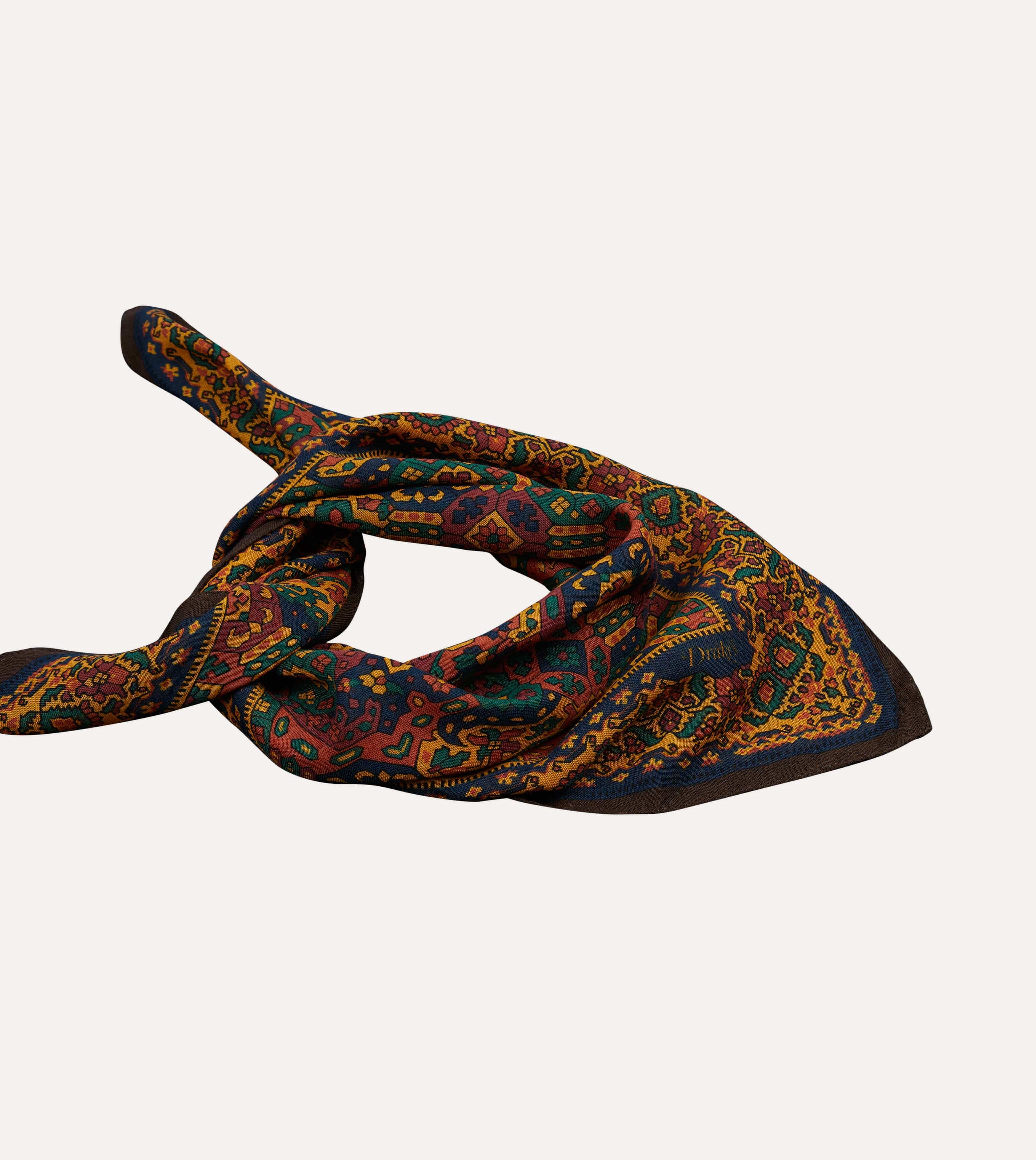 Gold Tapestry Print Wool-Silk Bandana - Image 4