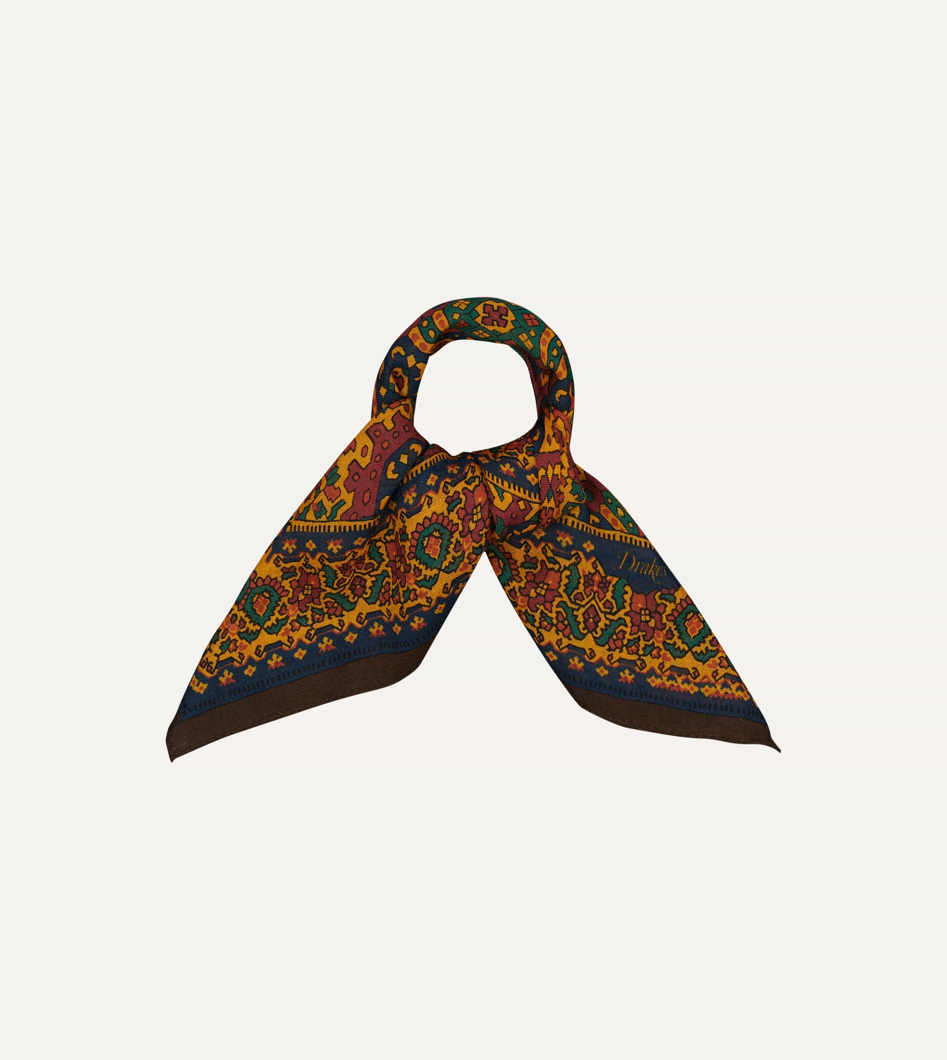 Gold Tapestry Print Wool-Silk Bandana - Image 5