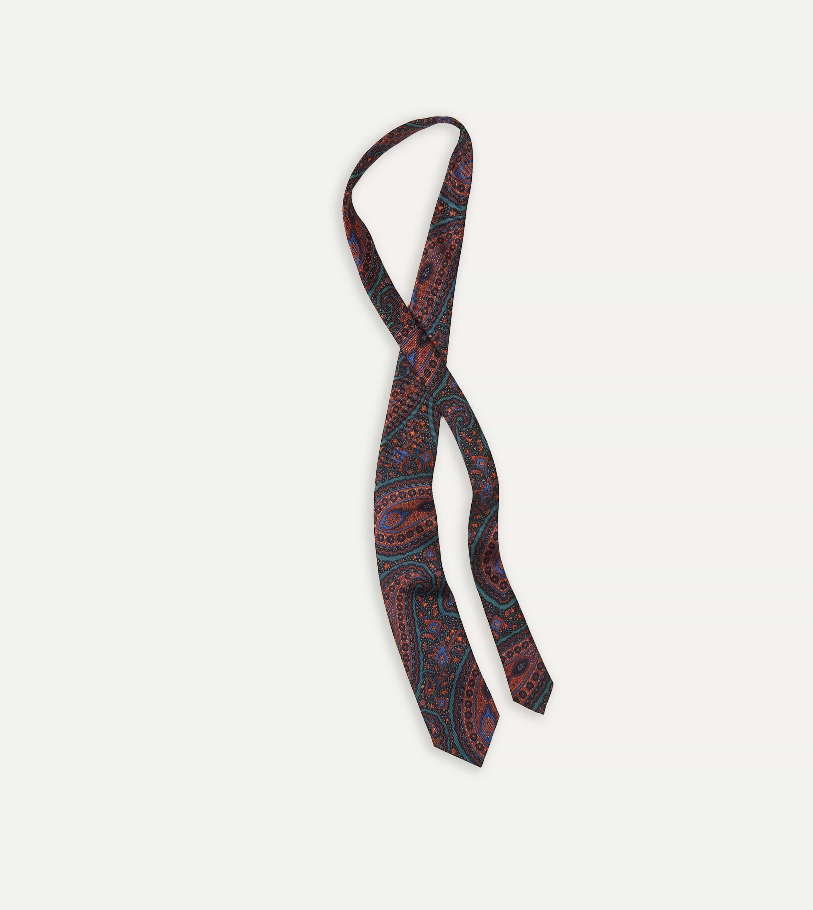Green Big Paisley Print 40oz Madder Silk Tie - Image 4